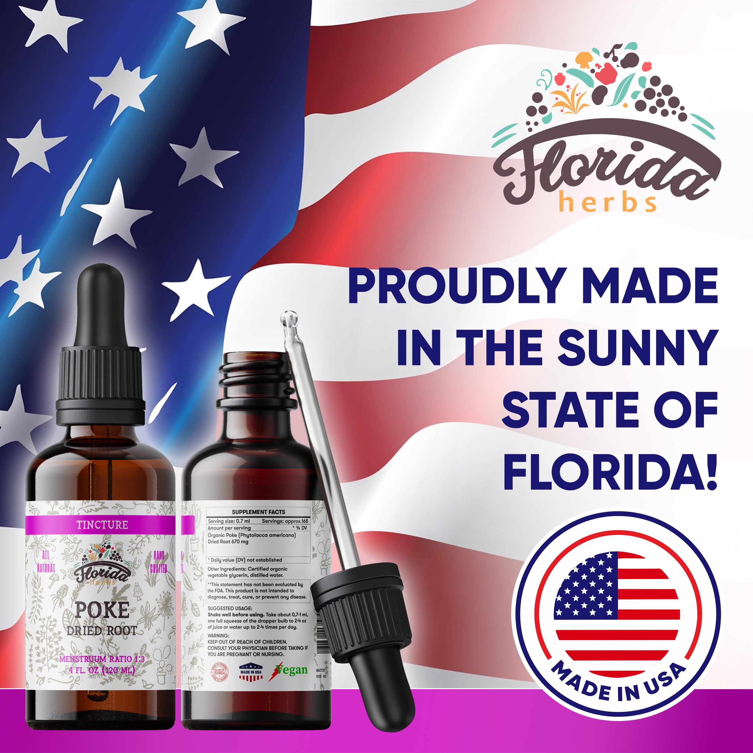 FLORIDA HERBS Organic Poke Root Tincture 2 FL OZ with dropper