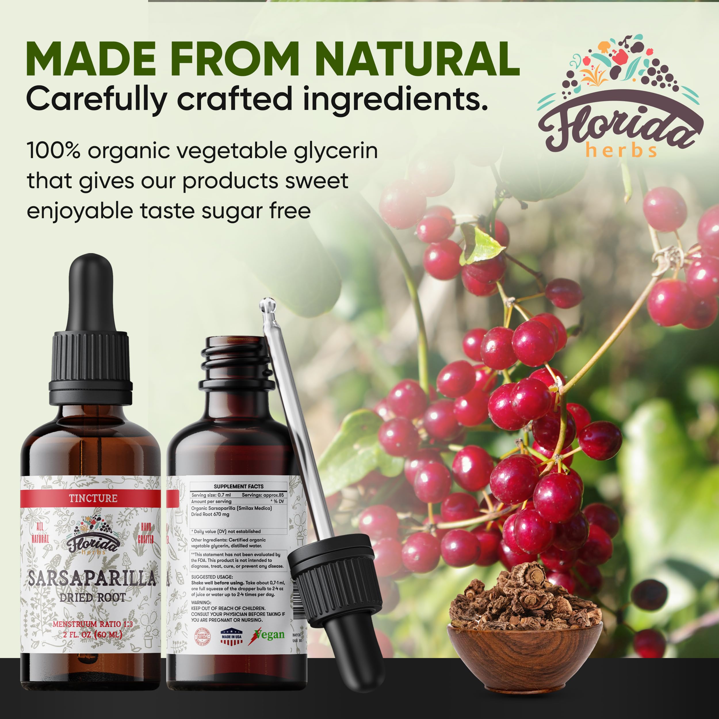 FLORIDA HERBS Organic Sarsaparilla Tincture 169g side view