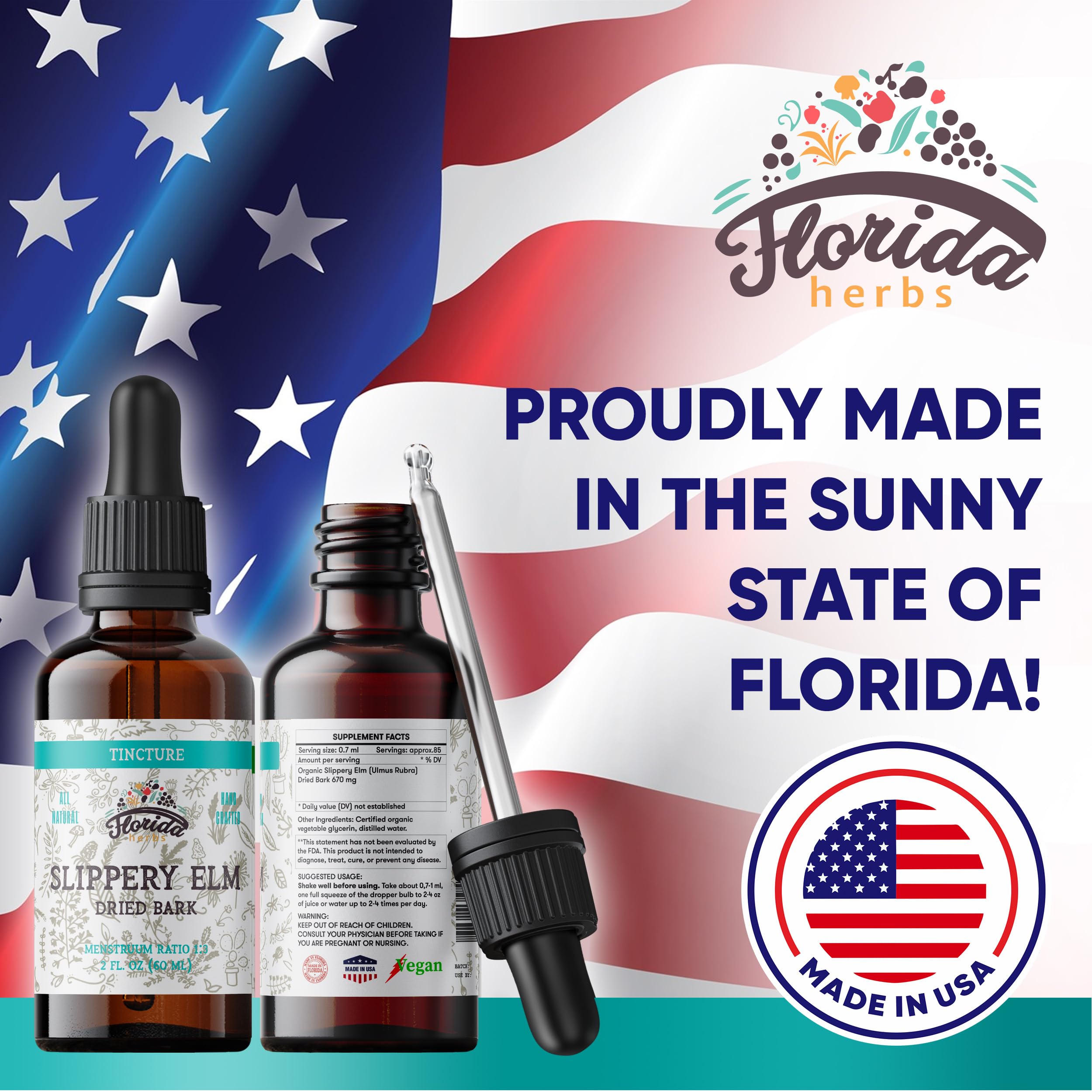 FLORIDA HERBS Organic Slippery Elm Bark Extract packaging details