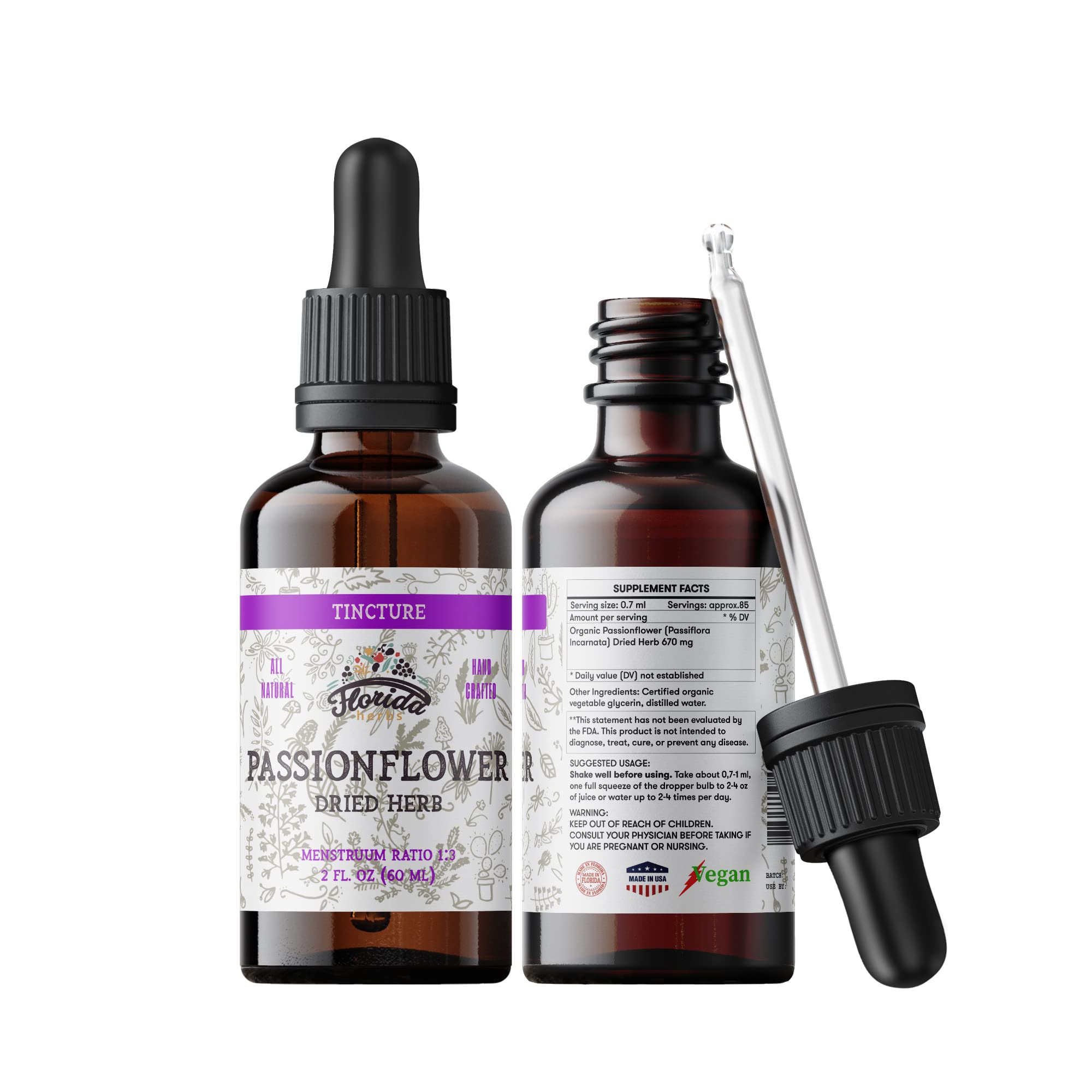FLORIDA HERBS Passionflower Tincture 2 Fl Oz front view