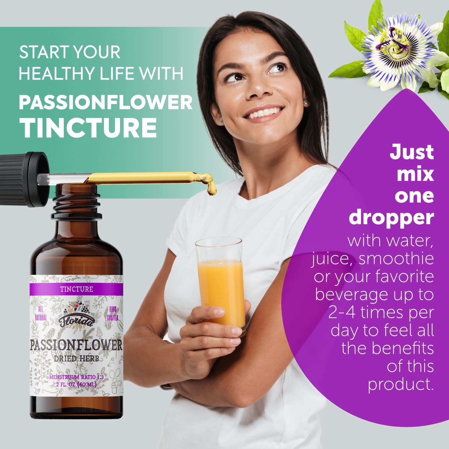 FLORIDA HERBS Passionflower Tincture bottle with dropper