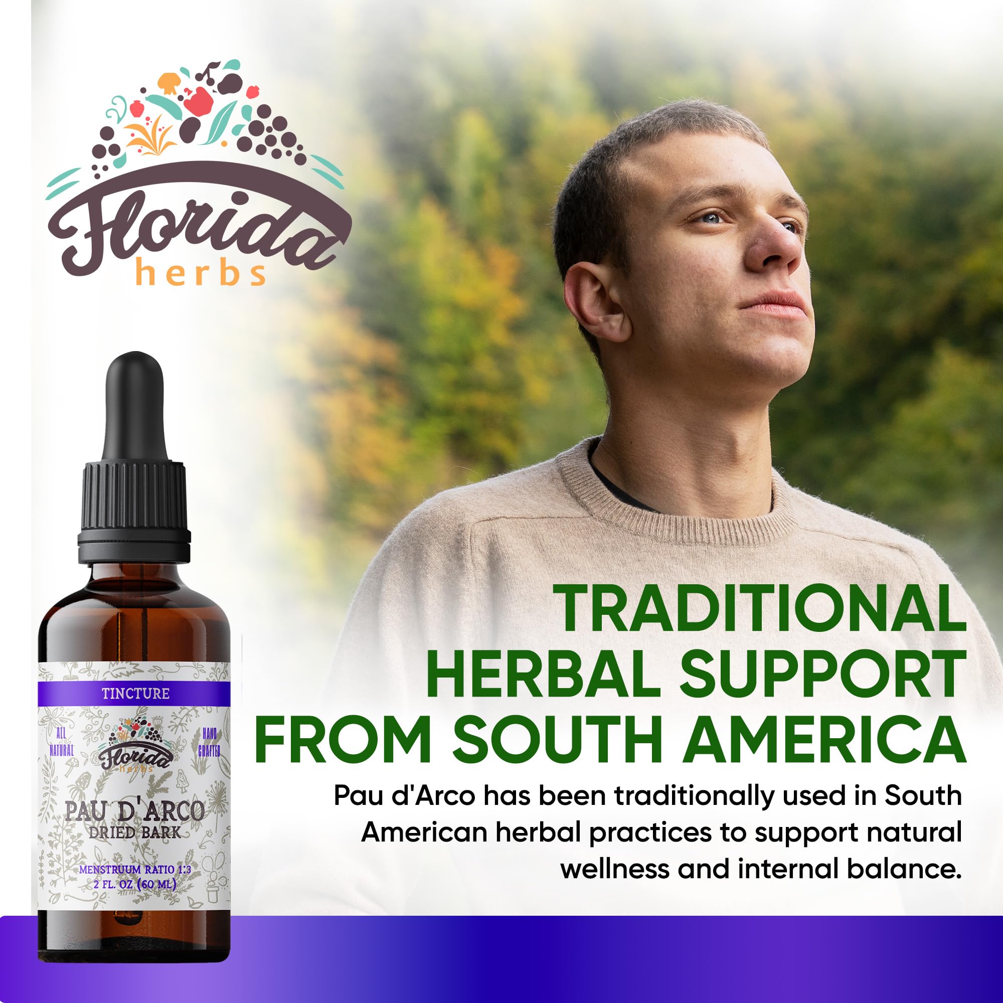 FLORIDA HERBS Pau d'Arco Tincture back view with ingredient list
