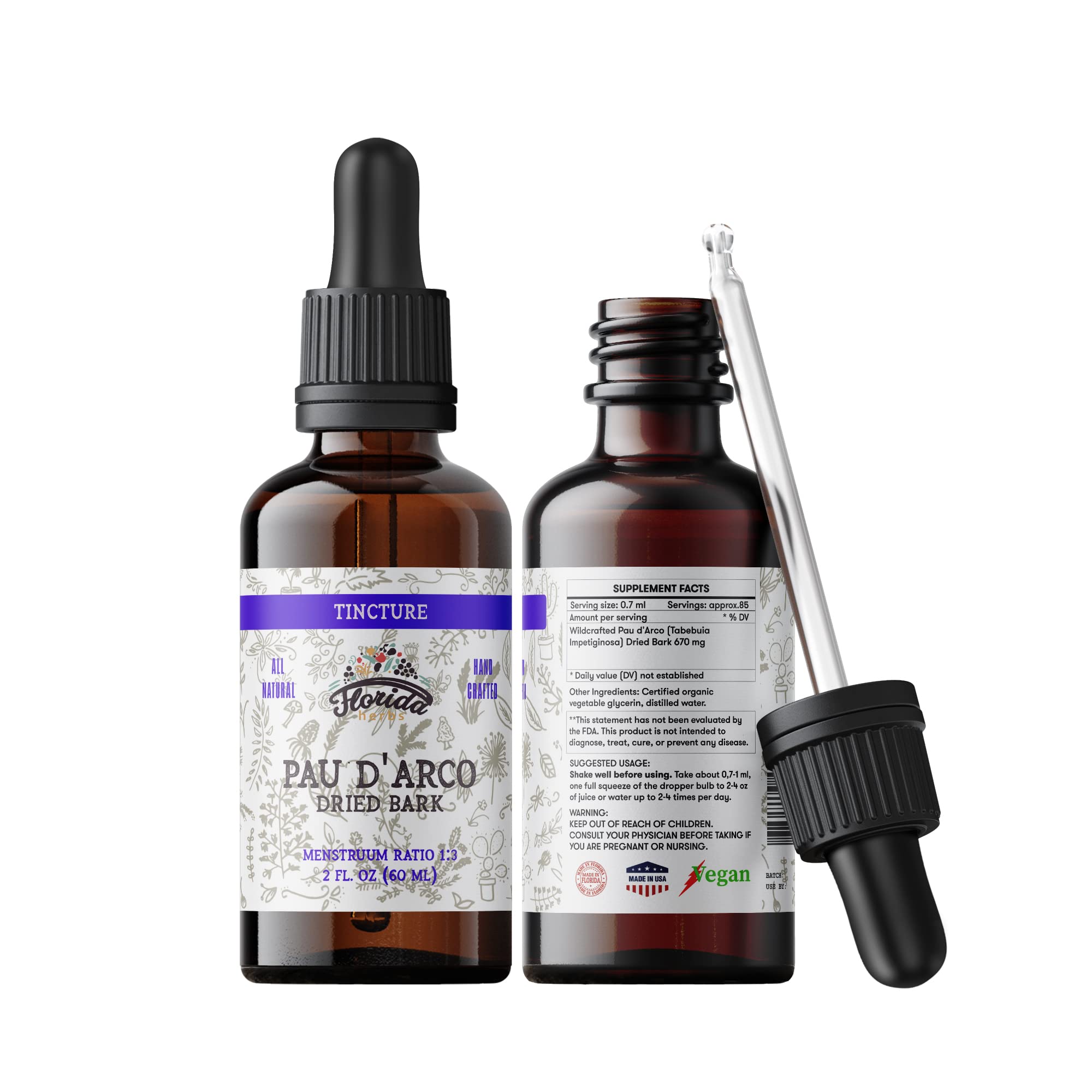 FLORIDA HERBS Pau d'Arco Tincture front view 132g bottle