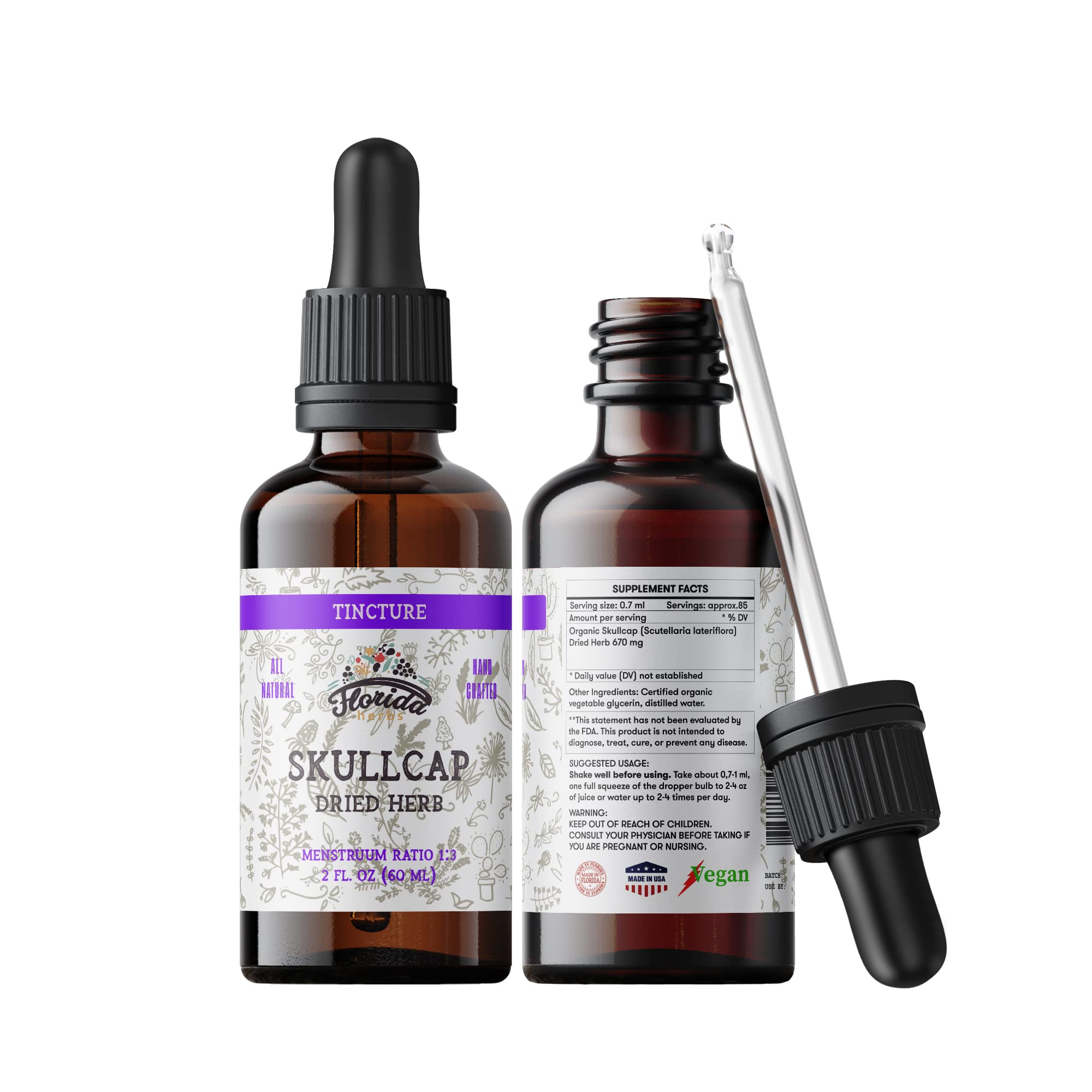 FLORIDA HERBS Skullcap Extract Supplement bottle front view