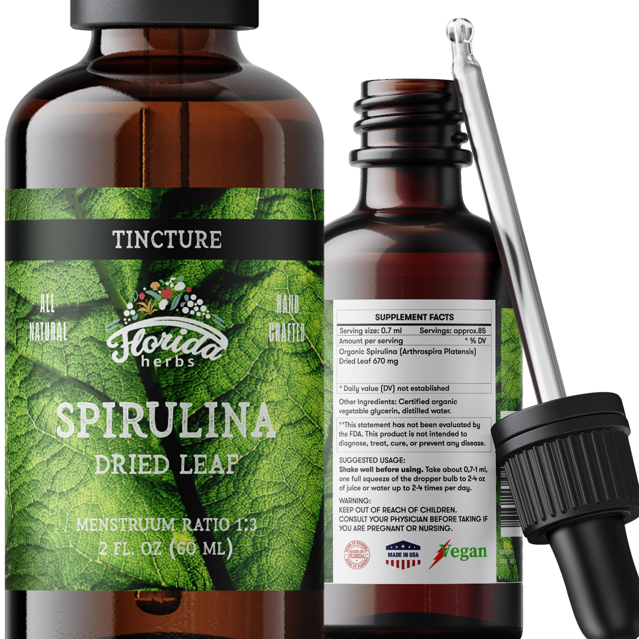 FLORIDA HERBS Spirulina Extract Liquid Supplement front view