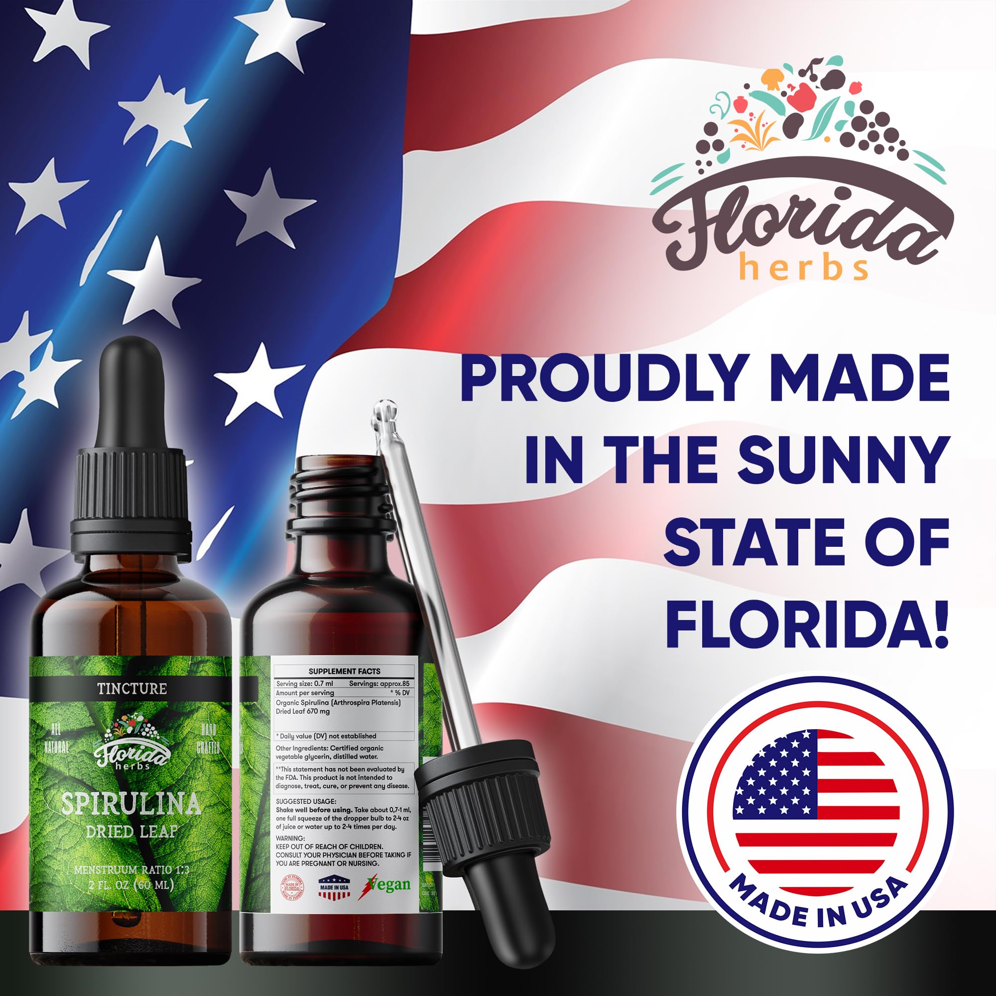 FLORIDA HERBS Spirulina Extract Liquid Supplement ingredients list