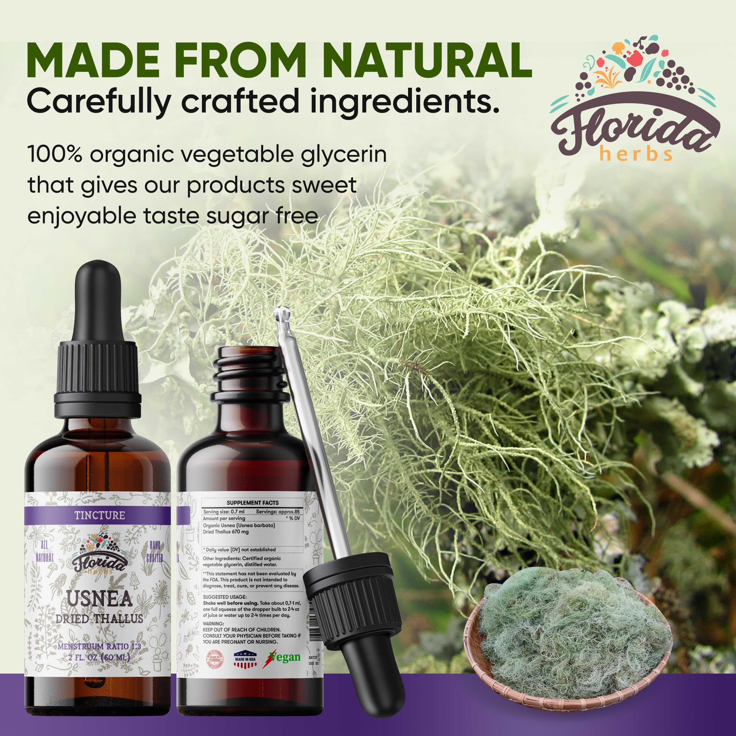 FLORIDA HERBS Usnea Alcohol Free Extract Supplement 1g packaging