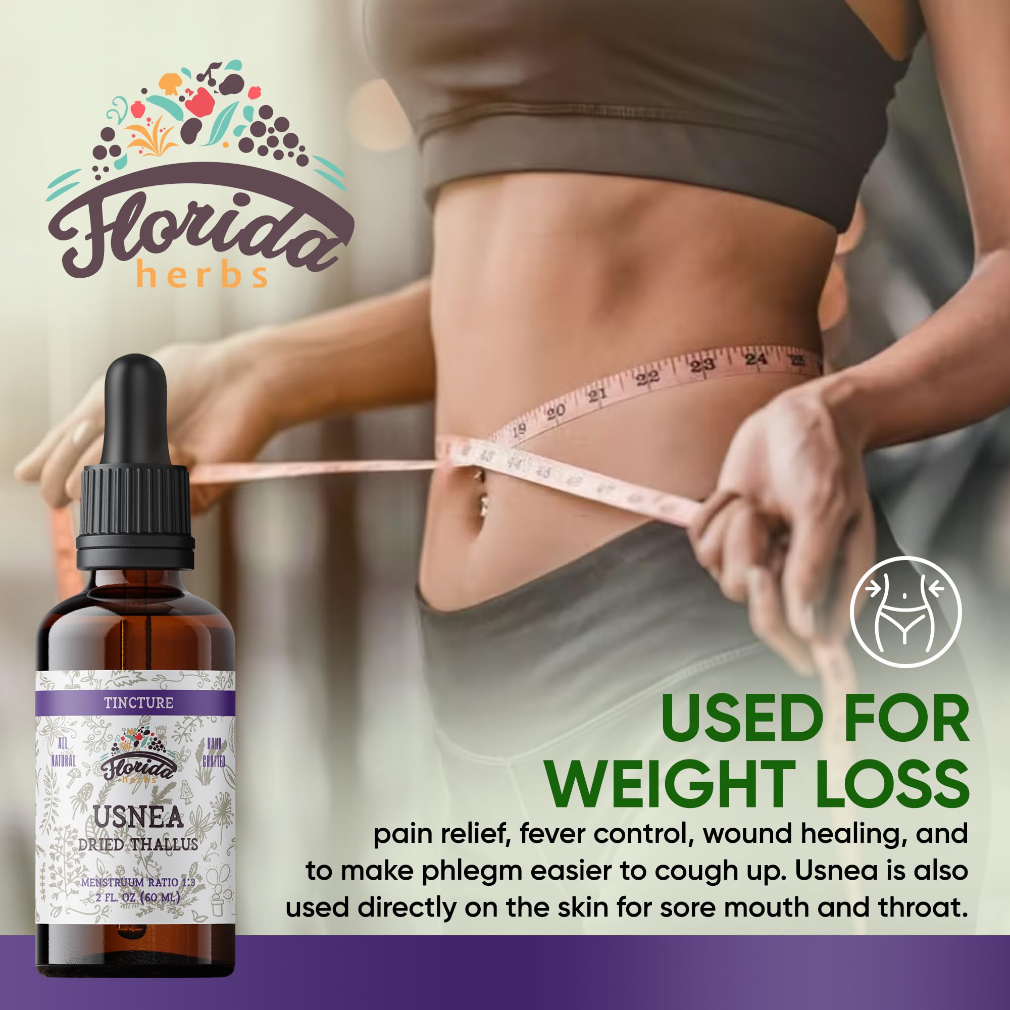 FLORIDA HERBS Usnea Alcohol Free Extract Supplement 1g side view
