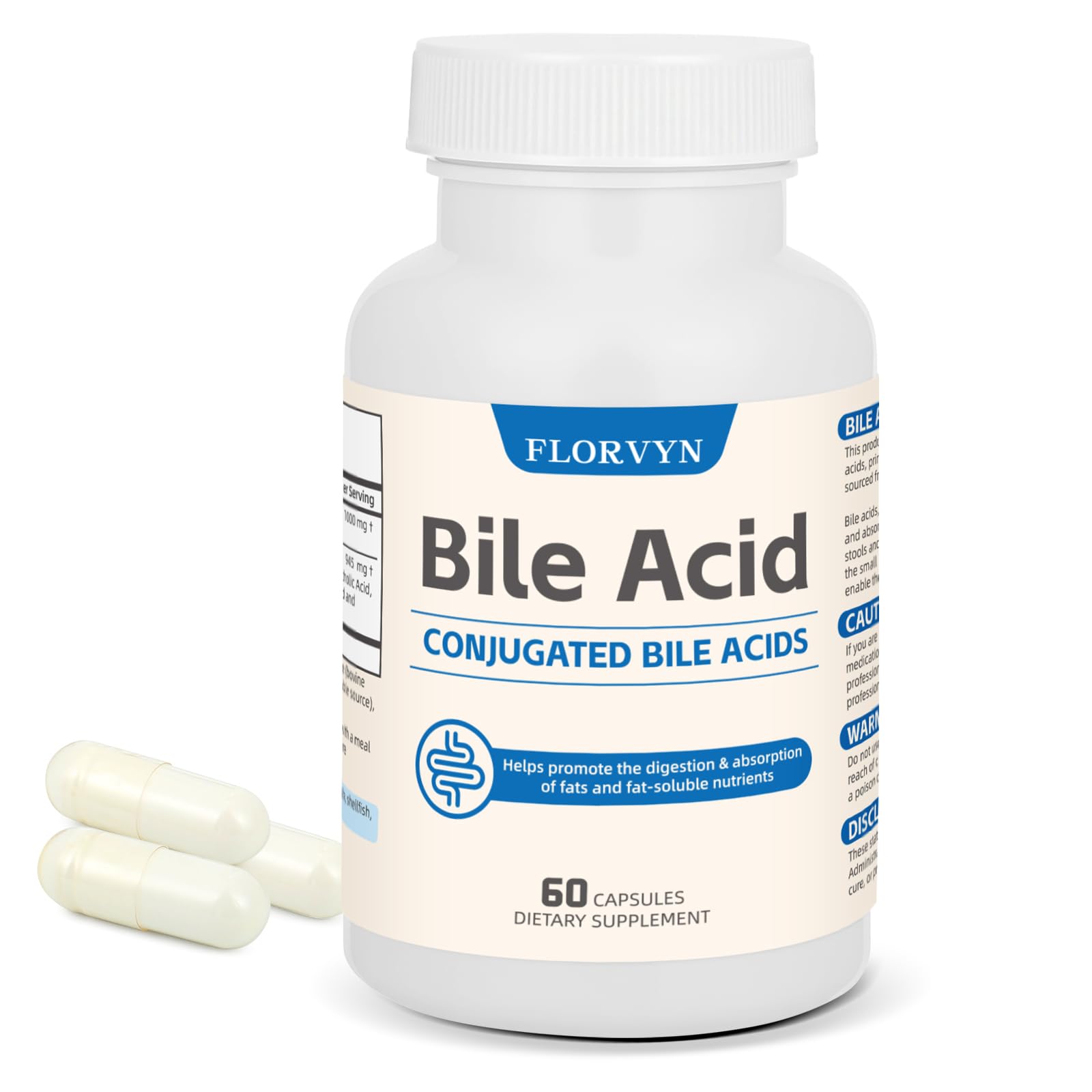 Florvyn Conjugated Bile Acid Supplement 1000mg front view of packaging