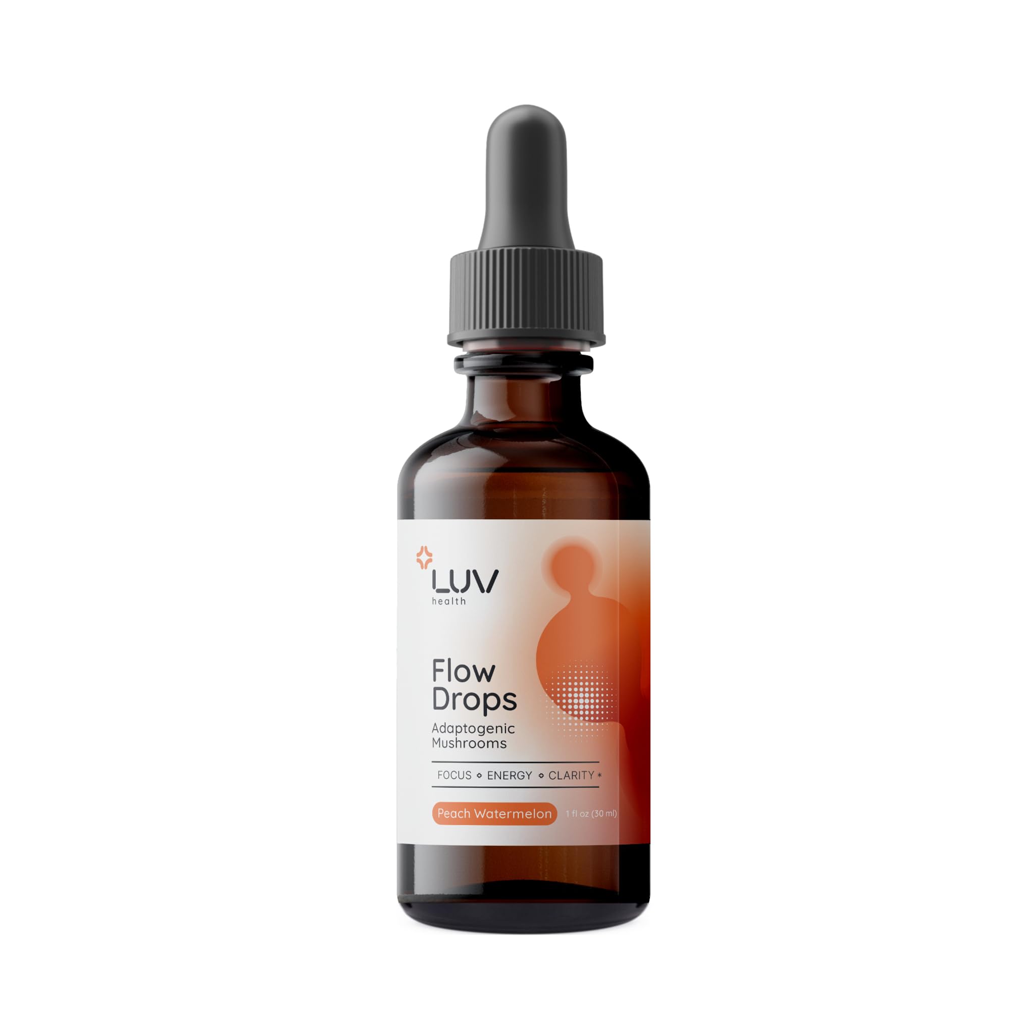Flow Drops adaptogenic mushroom blend liquid supplement bottle front view