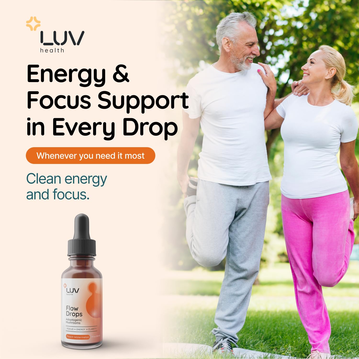 Flow Drops adaptogenic mushroom blend liquid supplement dropper close-up