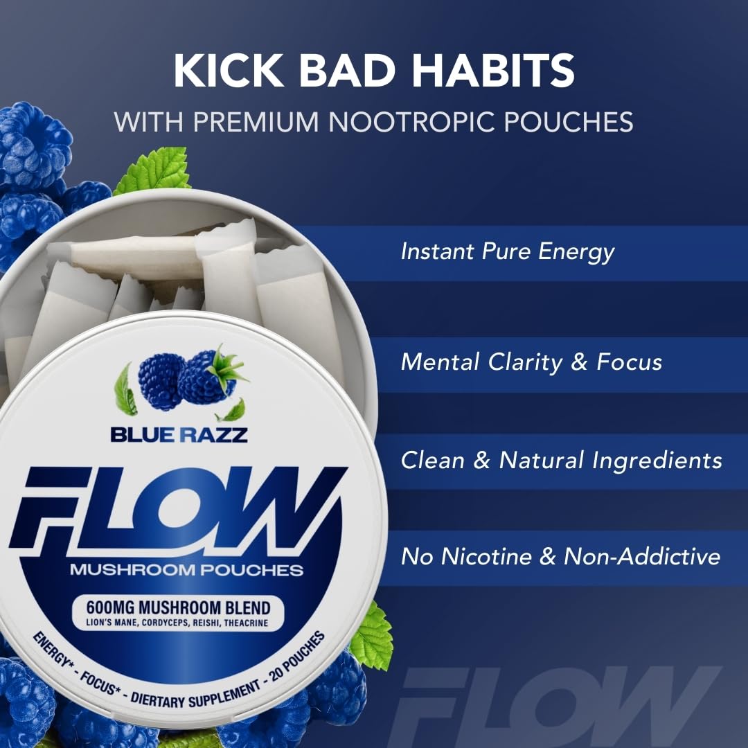 Flow Pouches packaging showing Blue Razz flavour