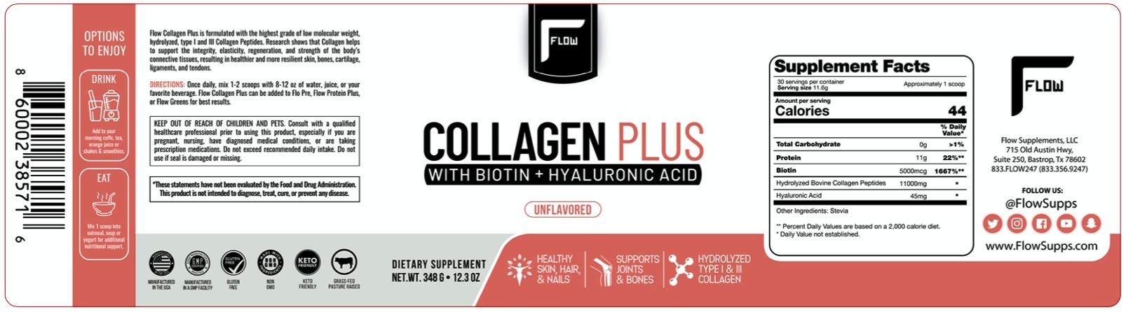 Flow Supps Collagen Plus 322g lifestyle scene with smoothie