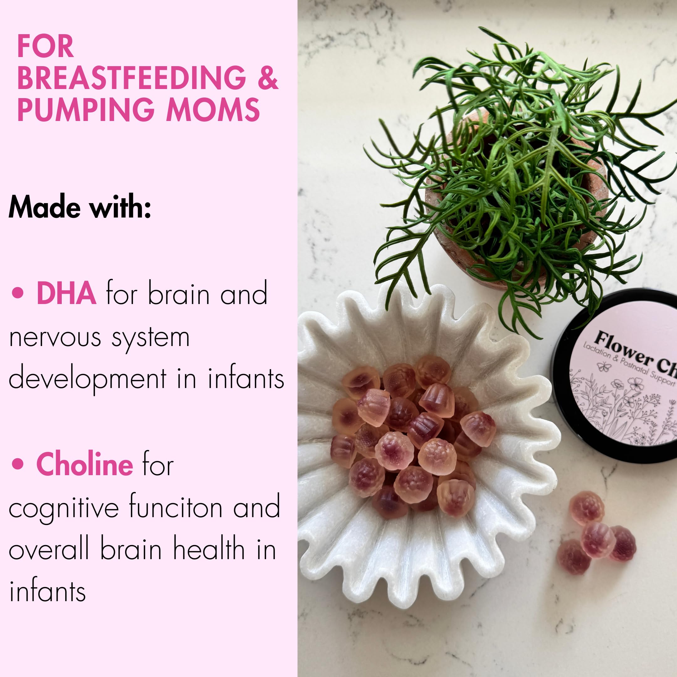 Flower Child Prenatal Vitamins 30 gummies on a wooden table