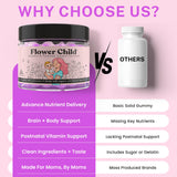 Flower Child Prenatal Vitamins 30 gummies with a measuring spoon