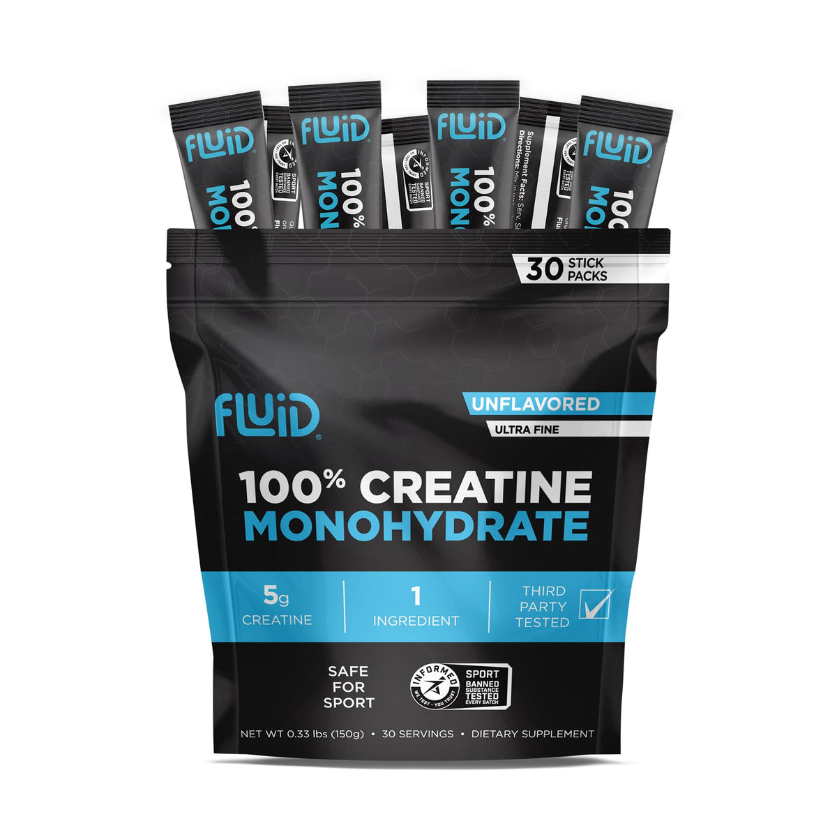 Fluid Creatine Monohydrate 100% Micronized front view packaging