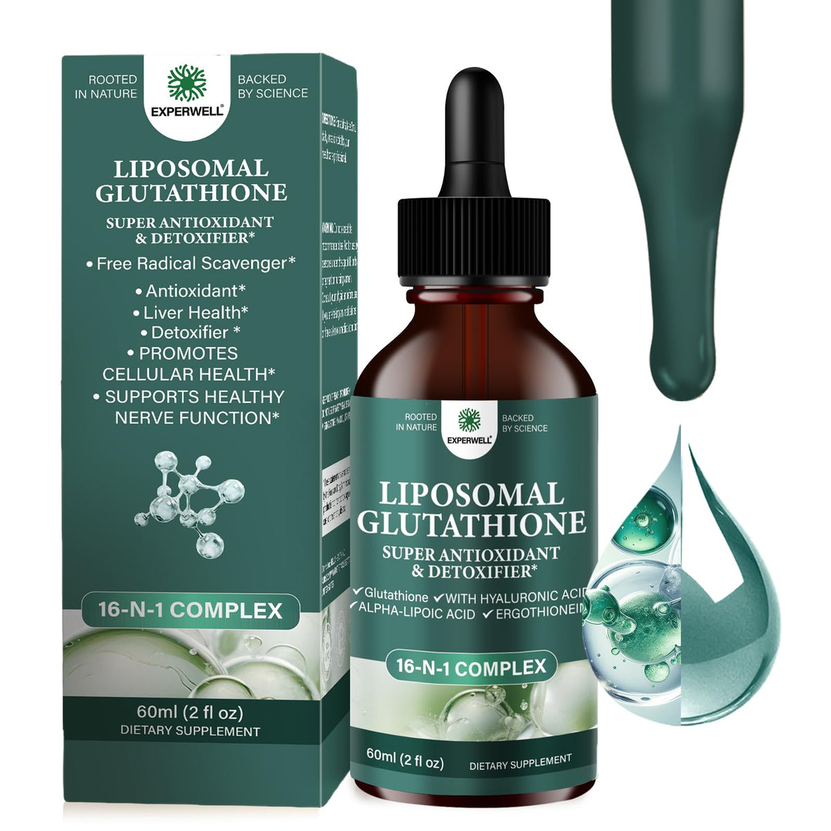 Flulight Liposomal Glutathione Liquid Supplement 60 mL front view