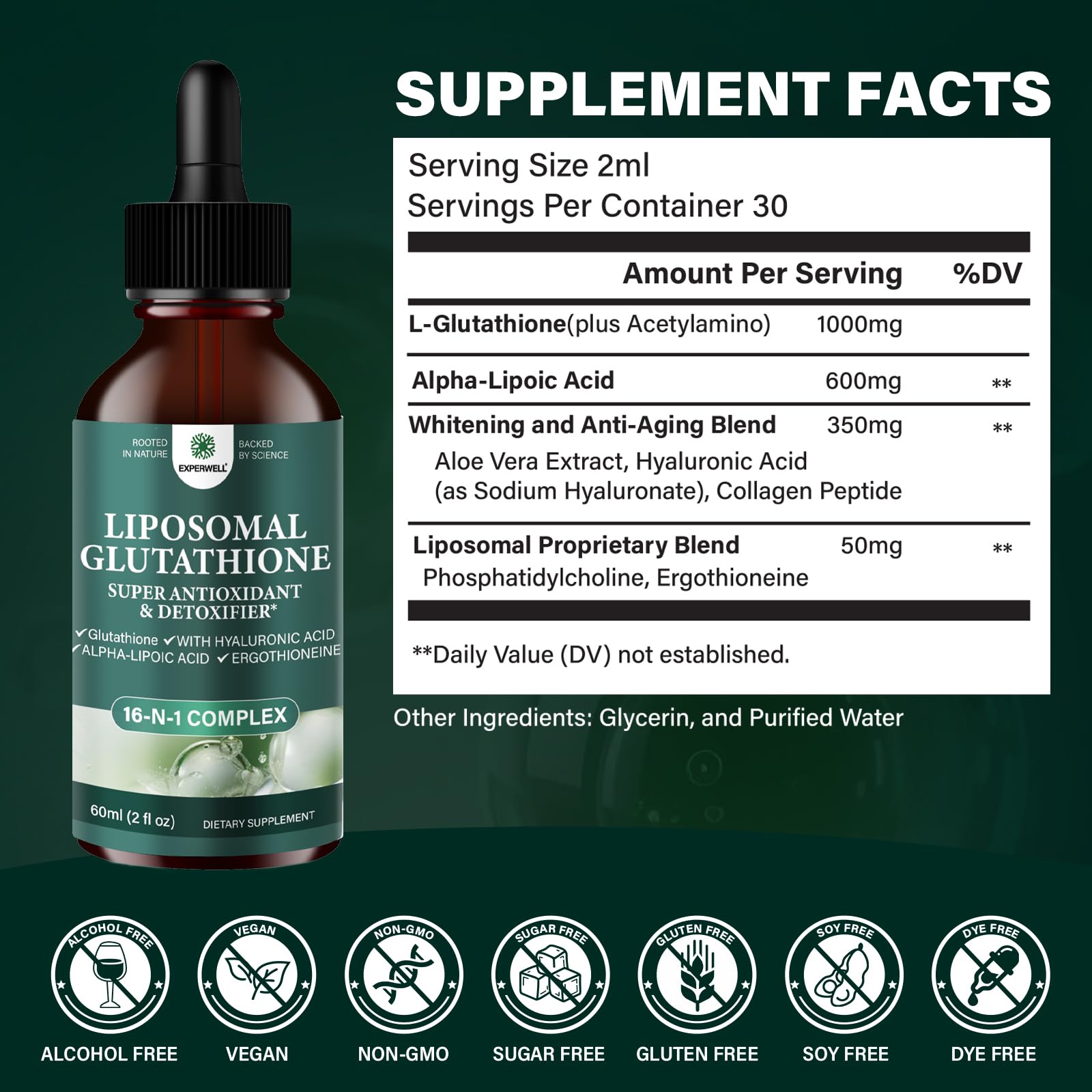 Flulight Liposomal Glutathione Liquid Supplement 60 mL with measuring spoon
