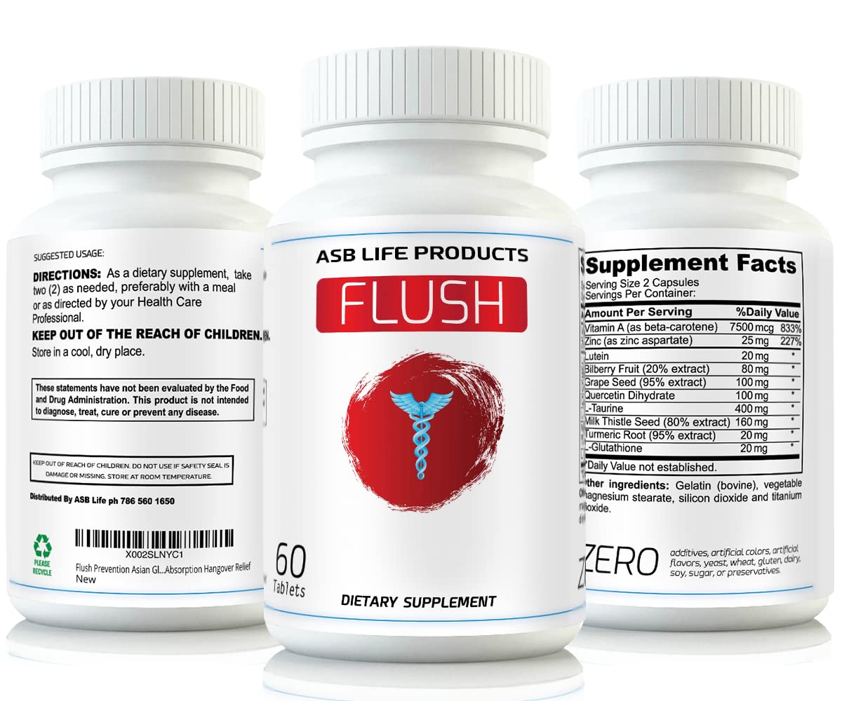 Flush Asian Glow Support Supplement back view with nutritional information