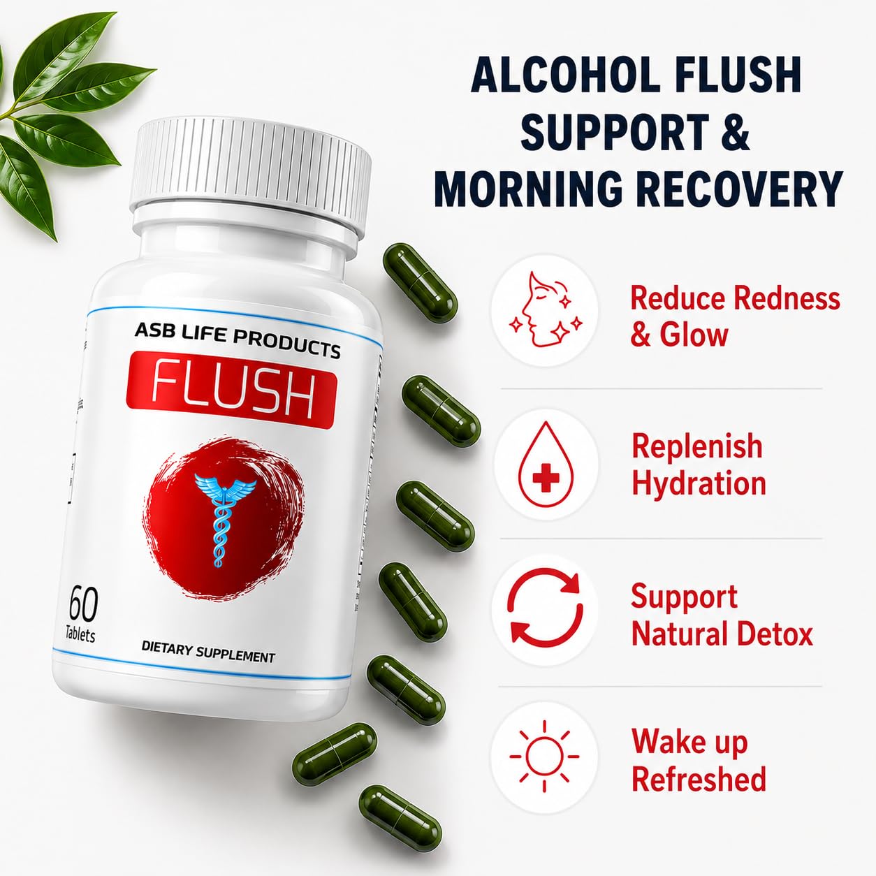 Flush Asian Glow Support Supplement side view showing ingredients