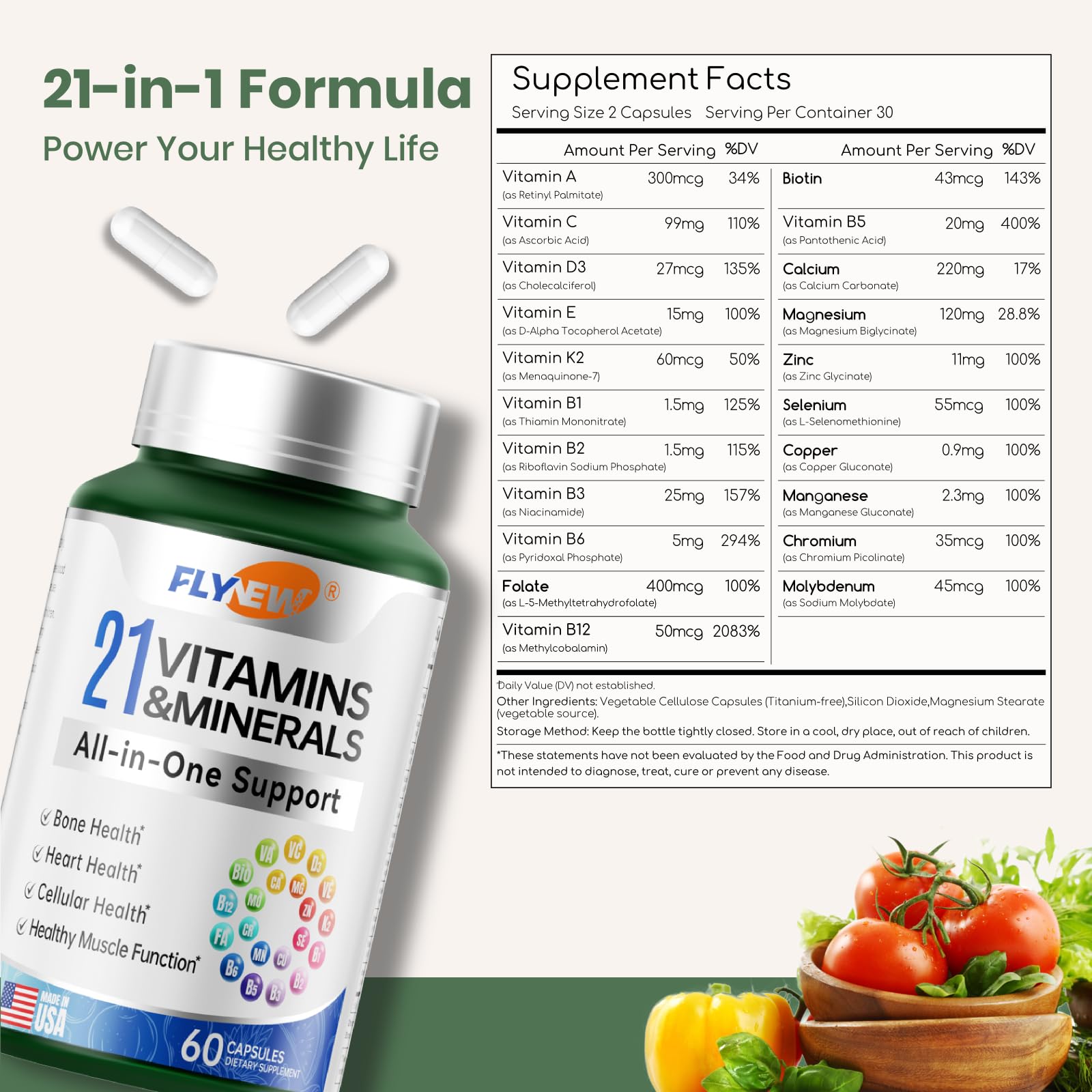 Flynew Shilajit Daily Multivitamin 21-in-1 Formula capsules close-up