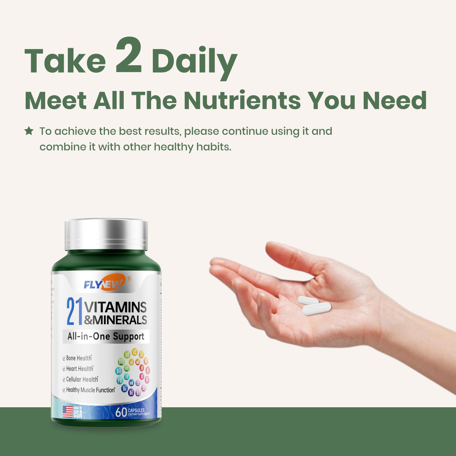 Flynew Shilajit Daily Multivitamin 21-in-1 Formula on a wooden table