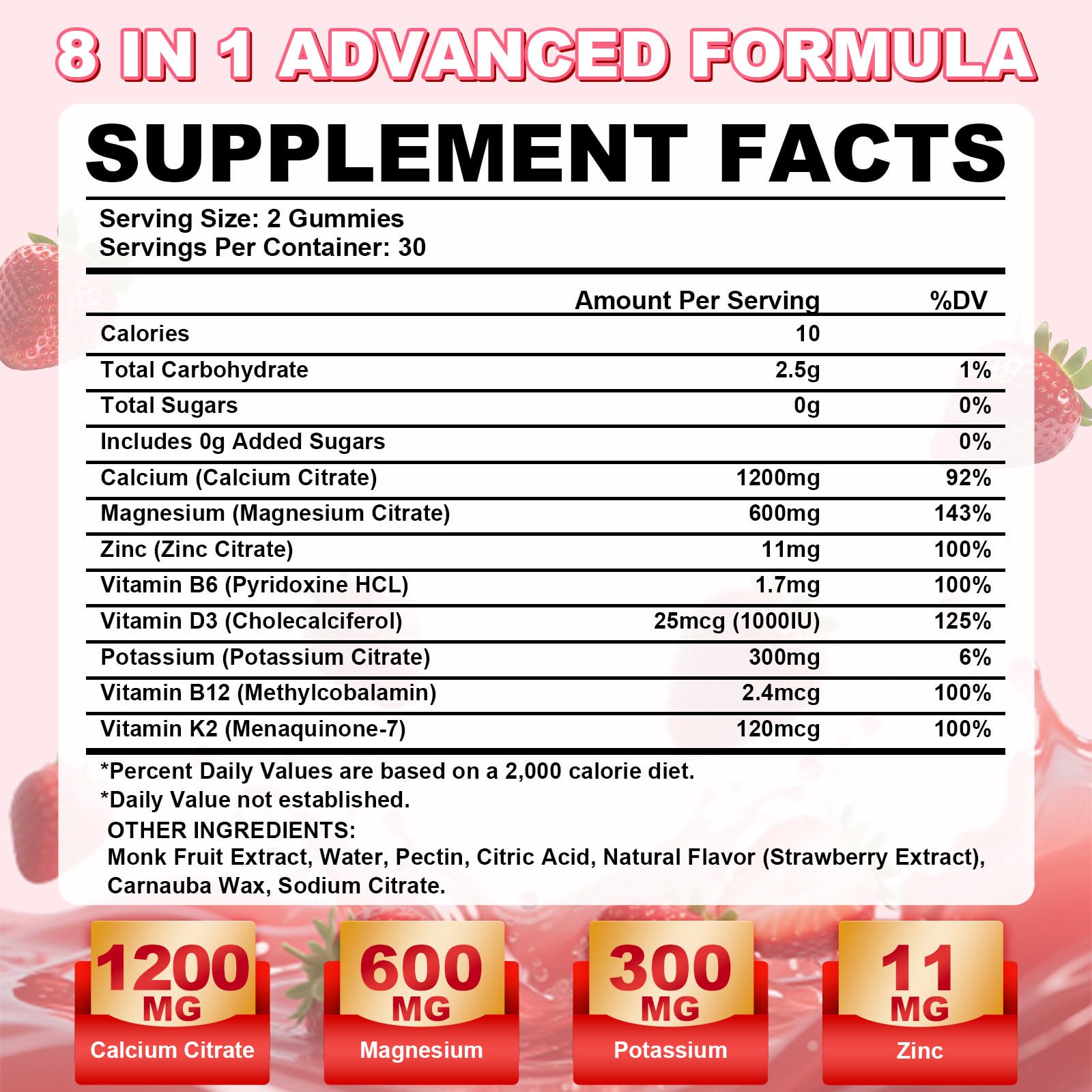 Flyrocer Calcium Citrate Gummies back view packaging