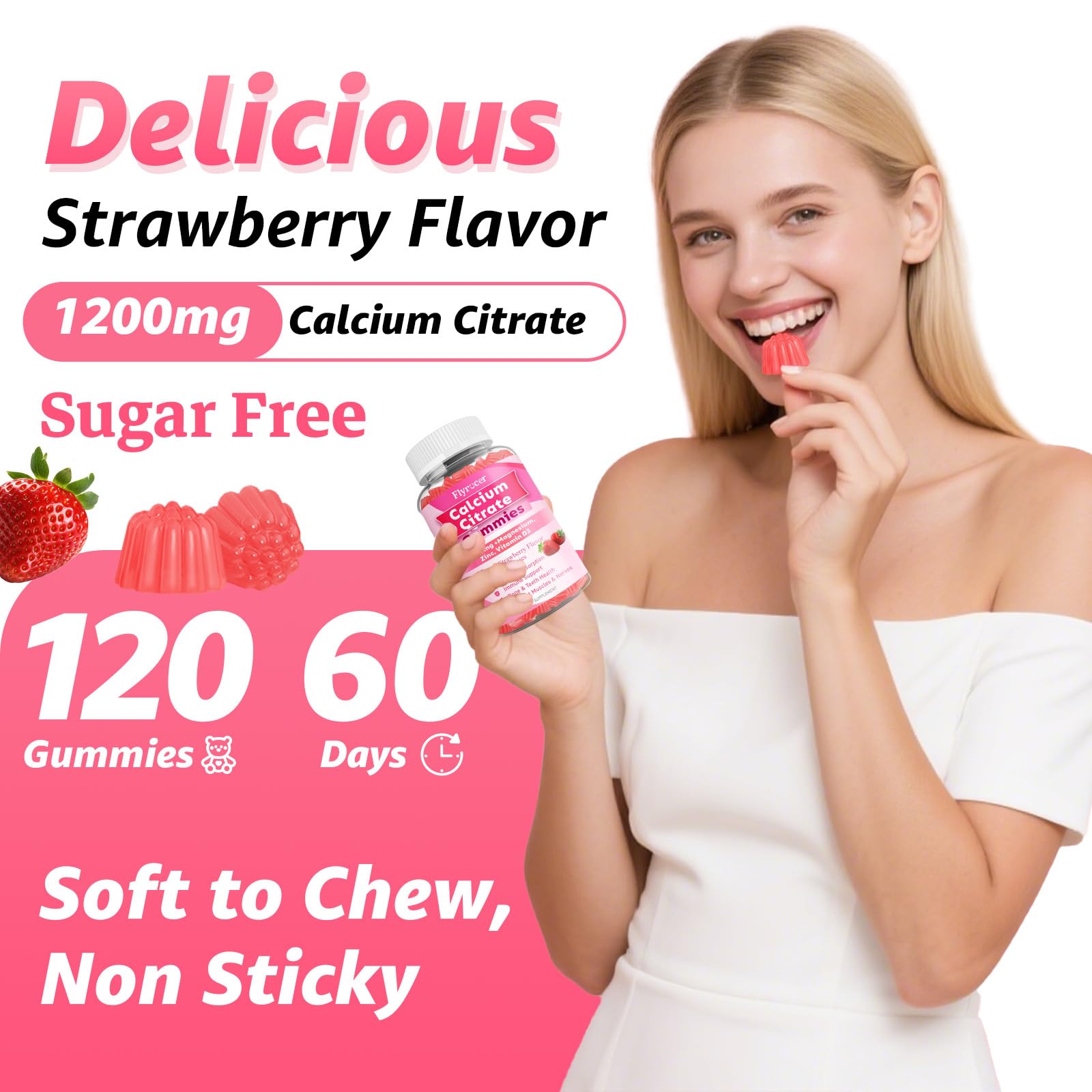 Flyrocer Calcium Citrate Gummies in a hand