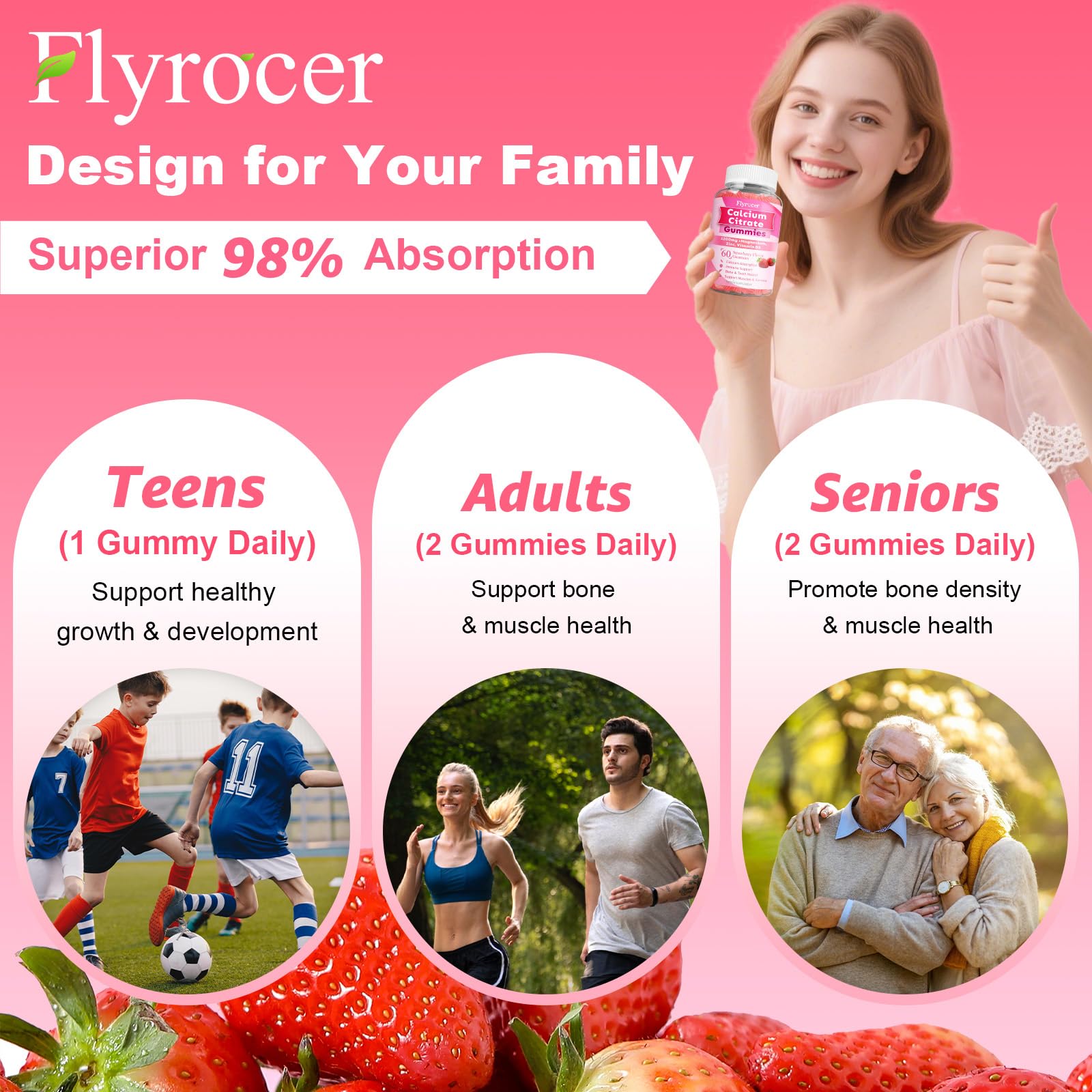 Flyrocer Calcium Citrate Gummies on a kitchen counter