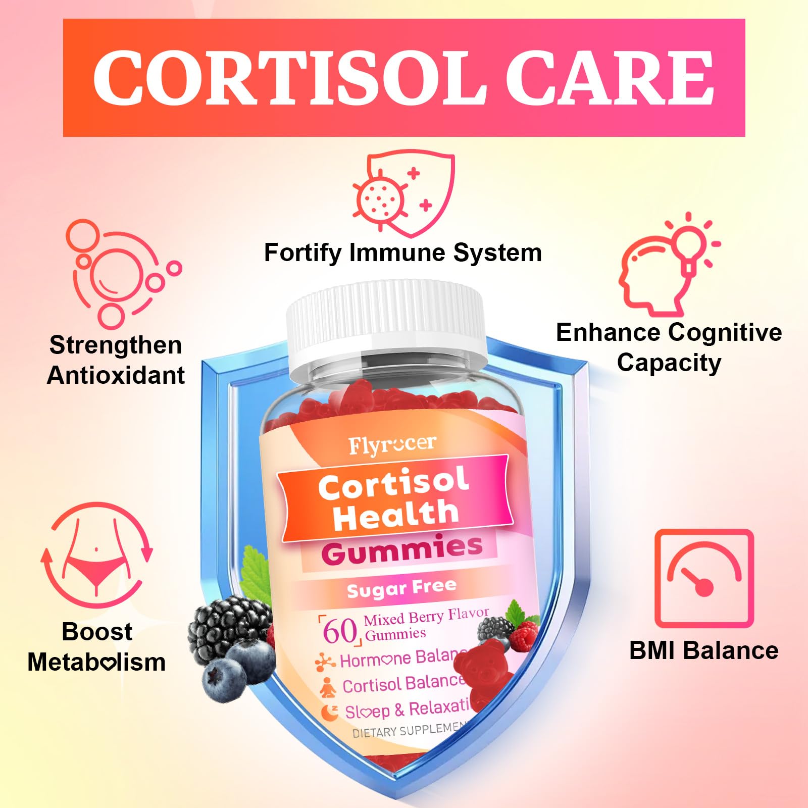 Flyrocer Cortisol Health Gummies close-up of gummies