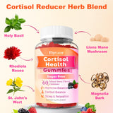 Flyrocer Cortisol Health Gummies displayed with a measuring spoon