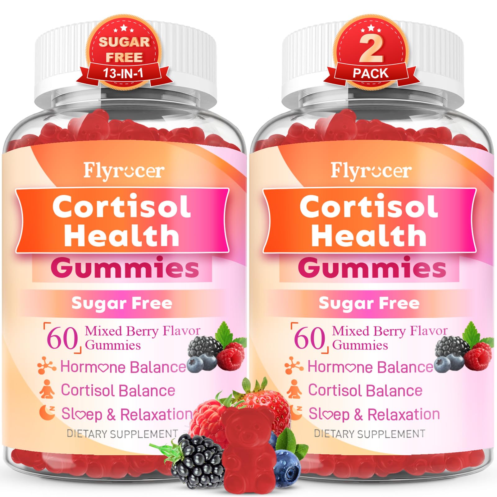 Flyrocer Cortisol Health Gummies front view packaging