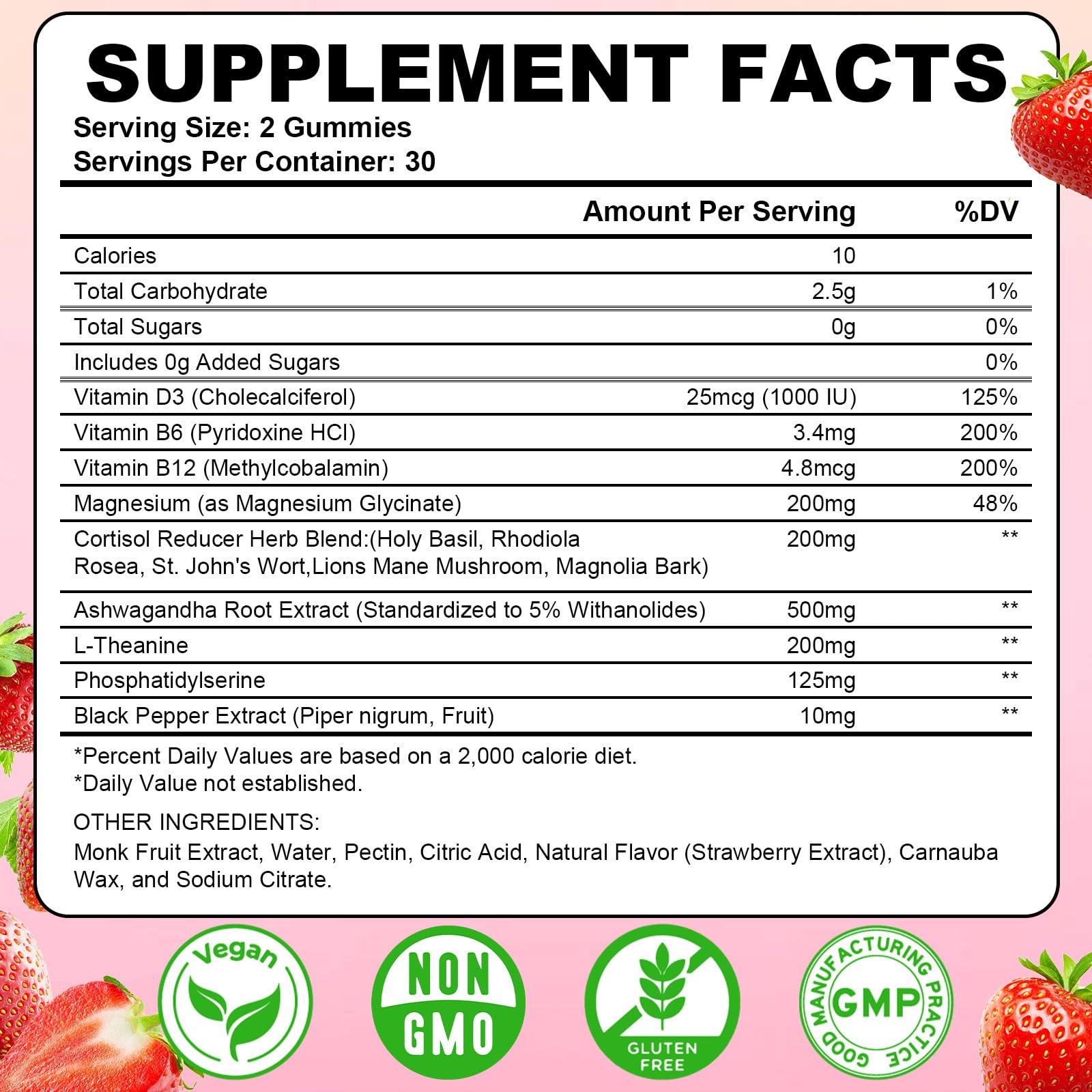Flyrocer Cortisol Supplements 60 Gummies packaging side view