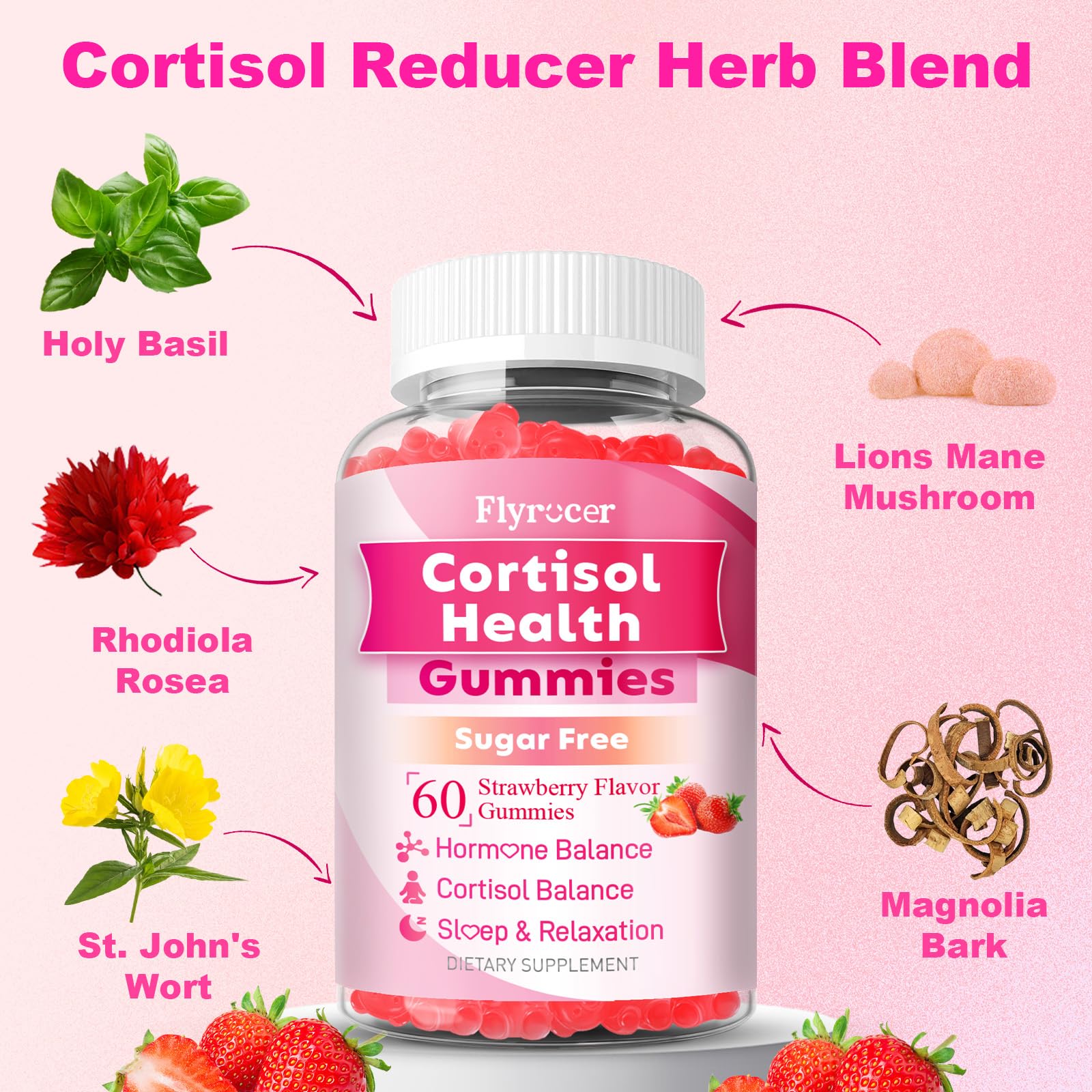 Flyrocer Cortisol Supplements 60 Gummies with Ashwagandha