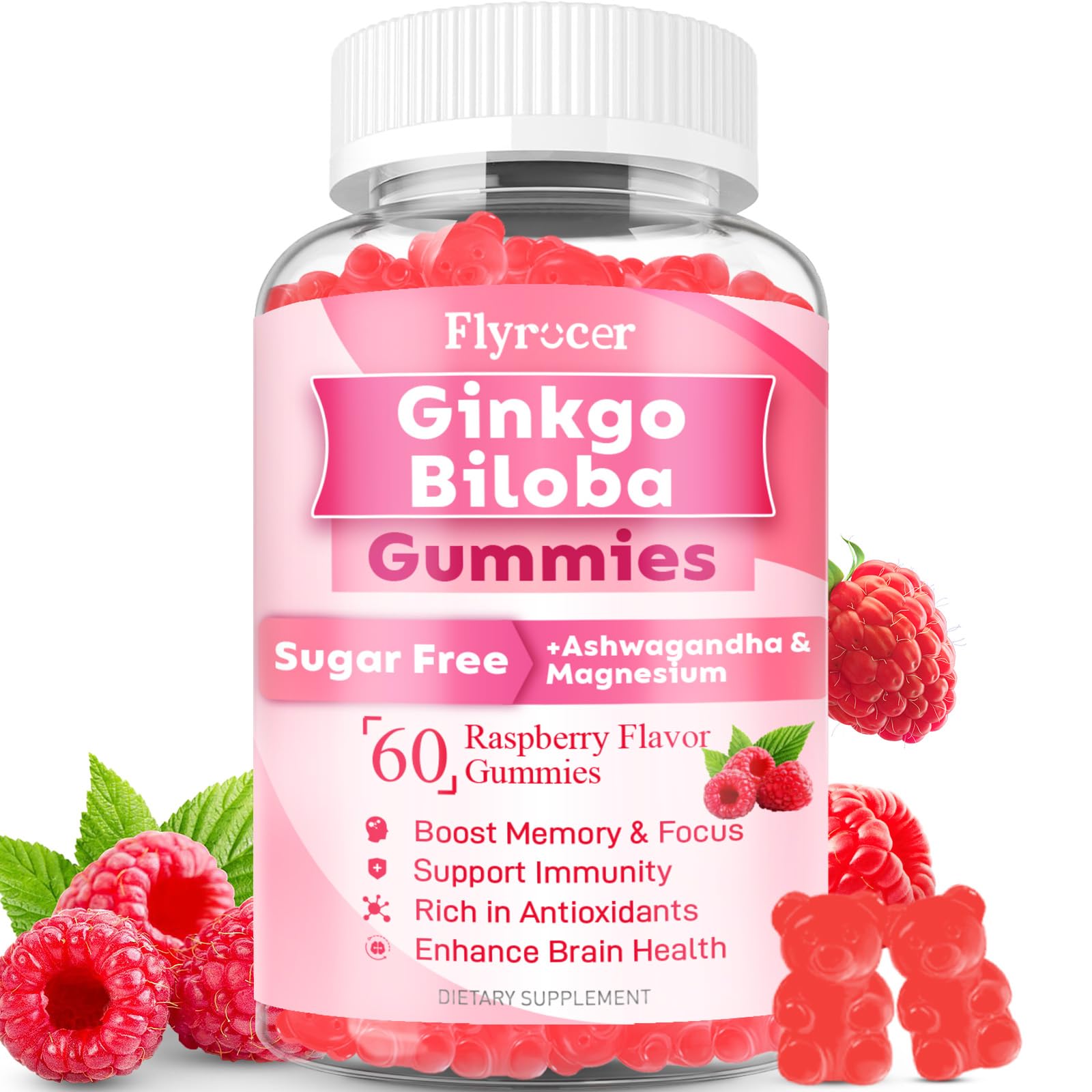 Flyrocer Ginkgo Biloba Gummies front view with packaging