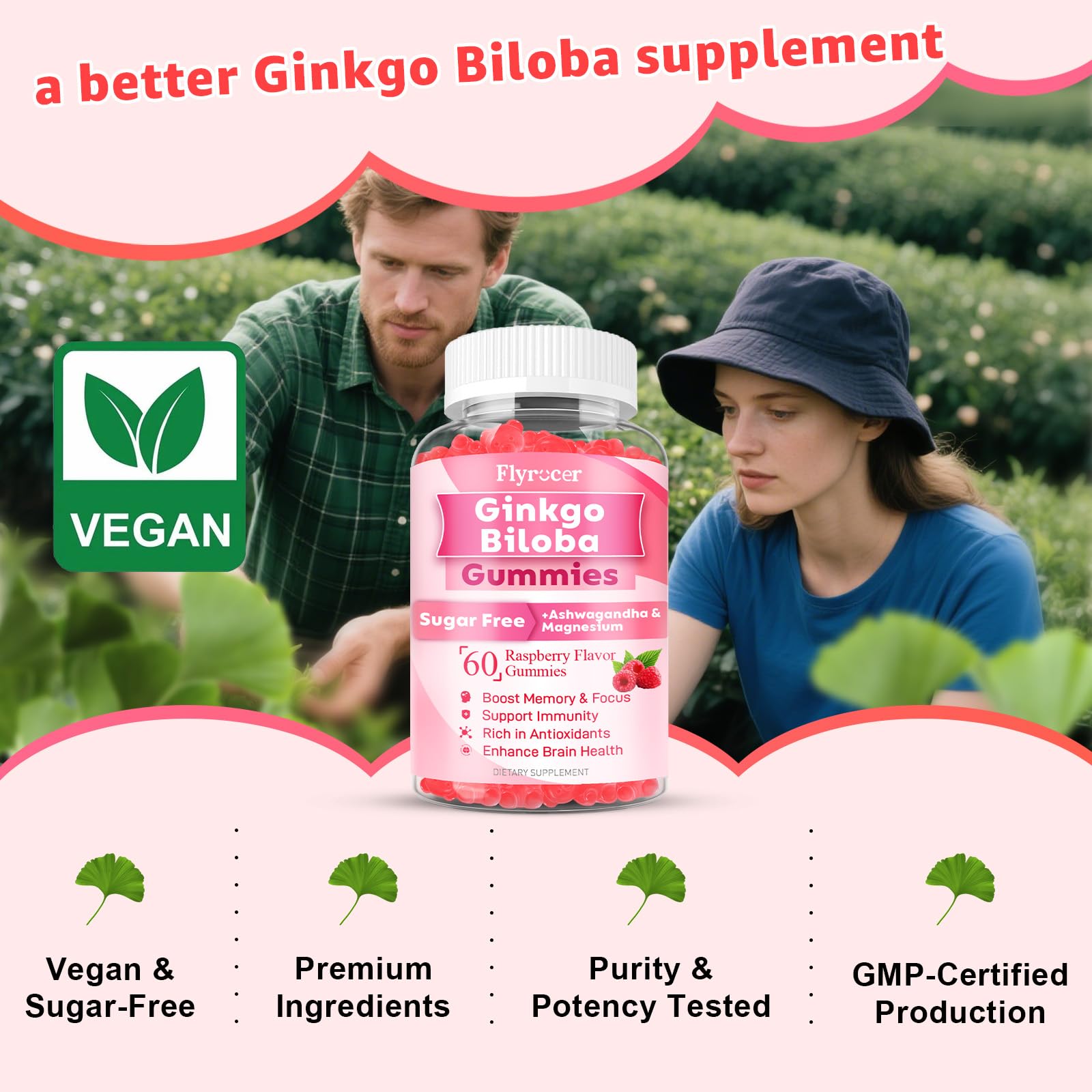 Flyrocer Ginkgo Biloba Gummies on a wooden table