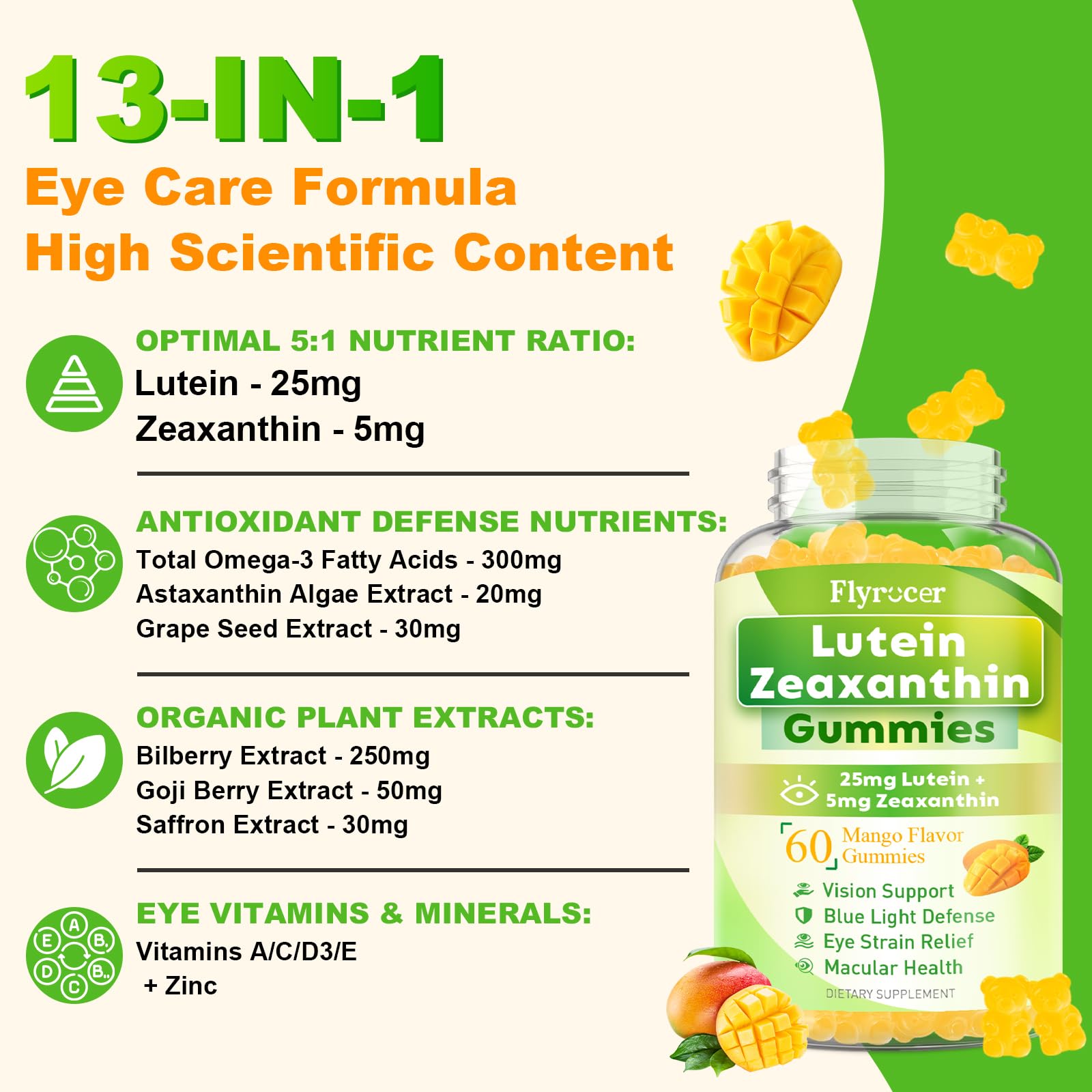 Flyrocer Lutein Gummies 222g side view
