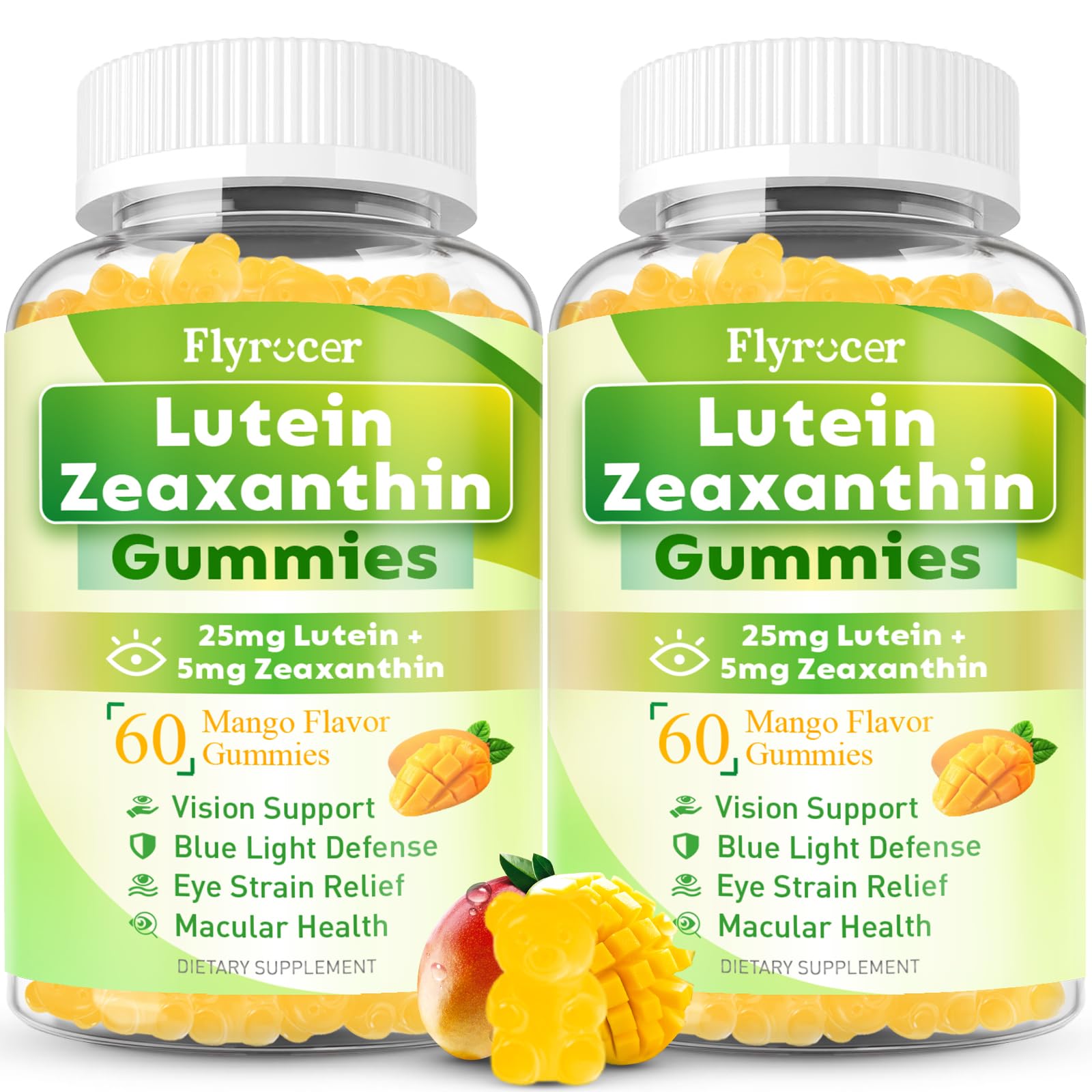 Flyrocer Lutein Gummies bottle front view with mango flavour