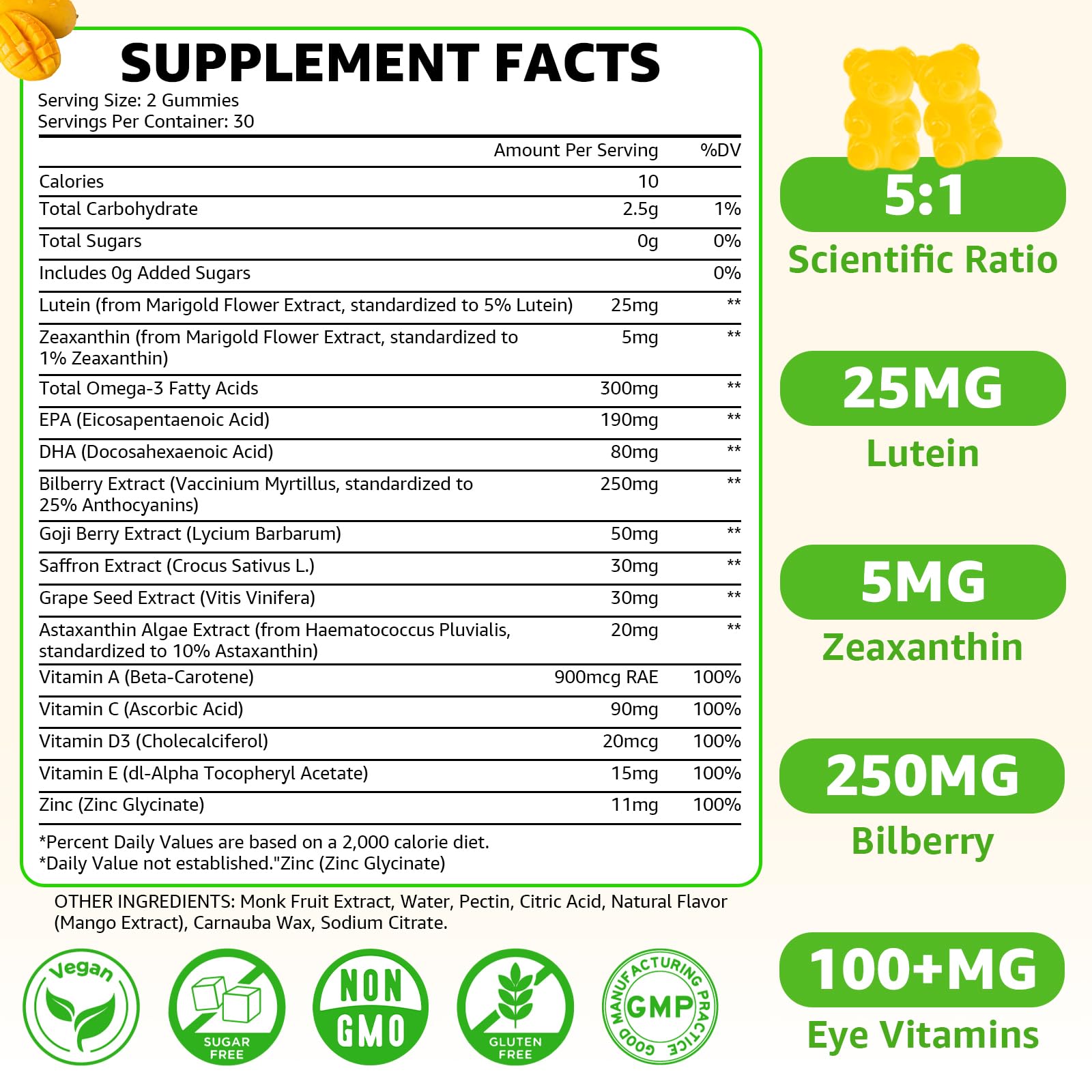 Flyrocer Lutein Gummies mango flavour bear-shaped gummy