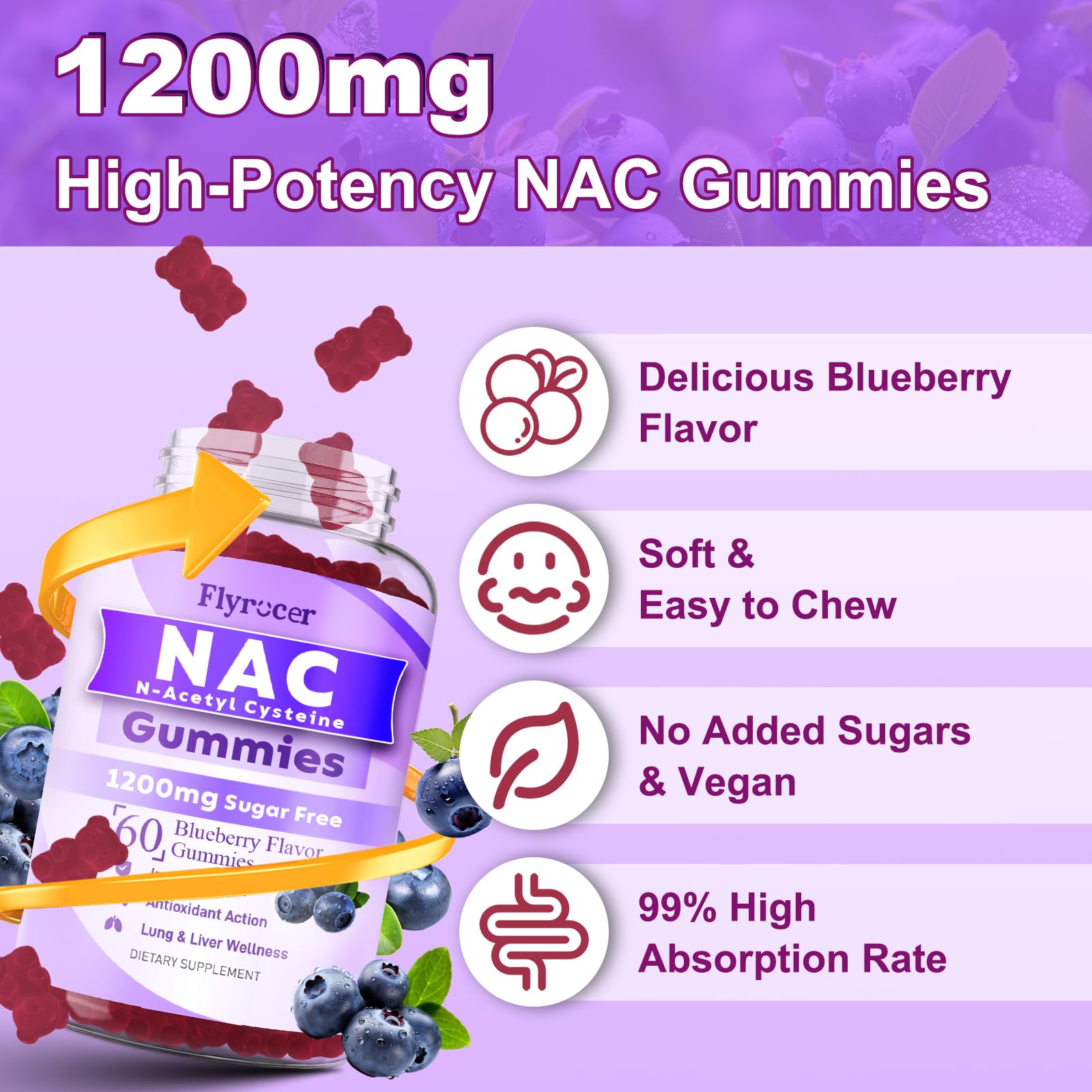 Flyrocer NAC Gummies on a kitchen counter