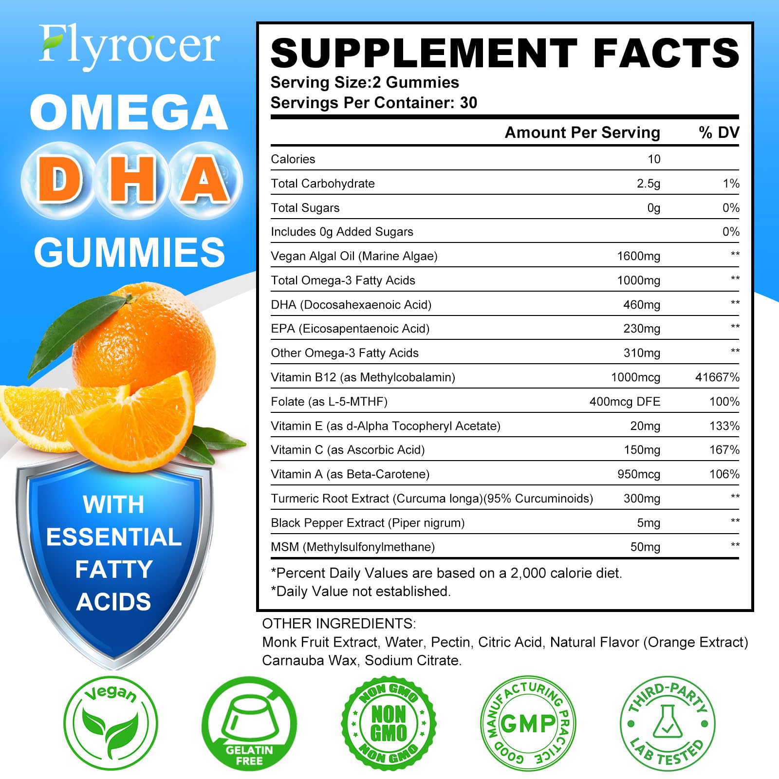 Flyrocer Vegan Omega 3 Gummies orange flavour close-up