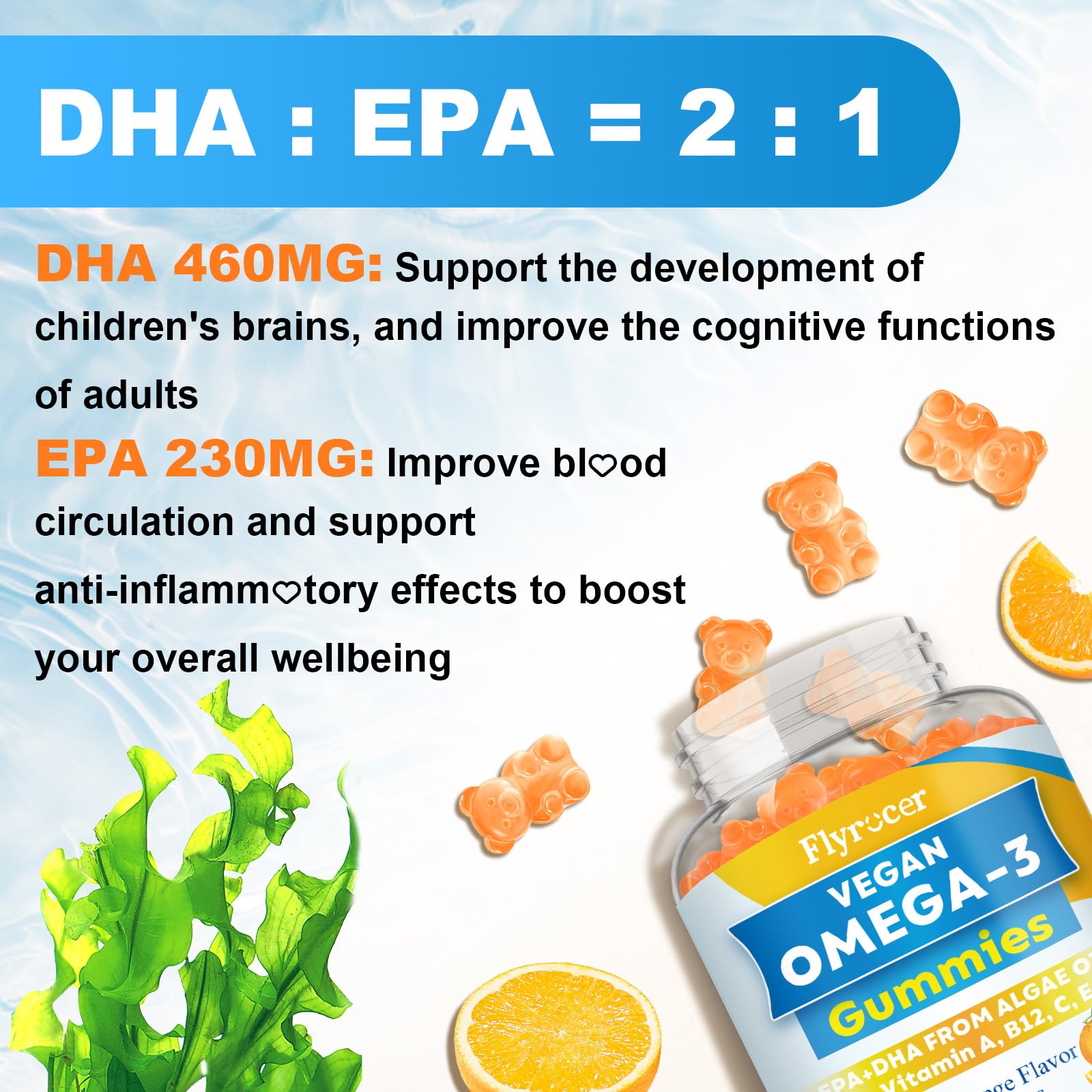 Flyrocer Vegan Omega 3 Gummies with turmeric and black pepper