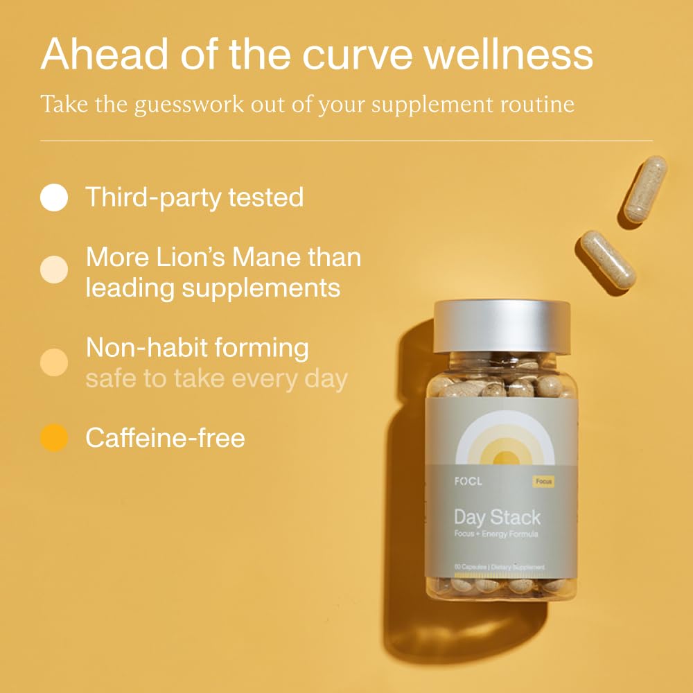 FOCL Day Lions Mane Mushroom Supplement packaging close-up