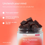 FOCL Kava Kava Gummies in a bowl with a colourful background