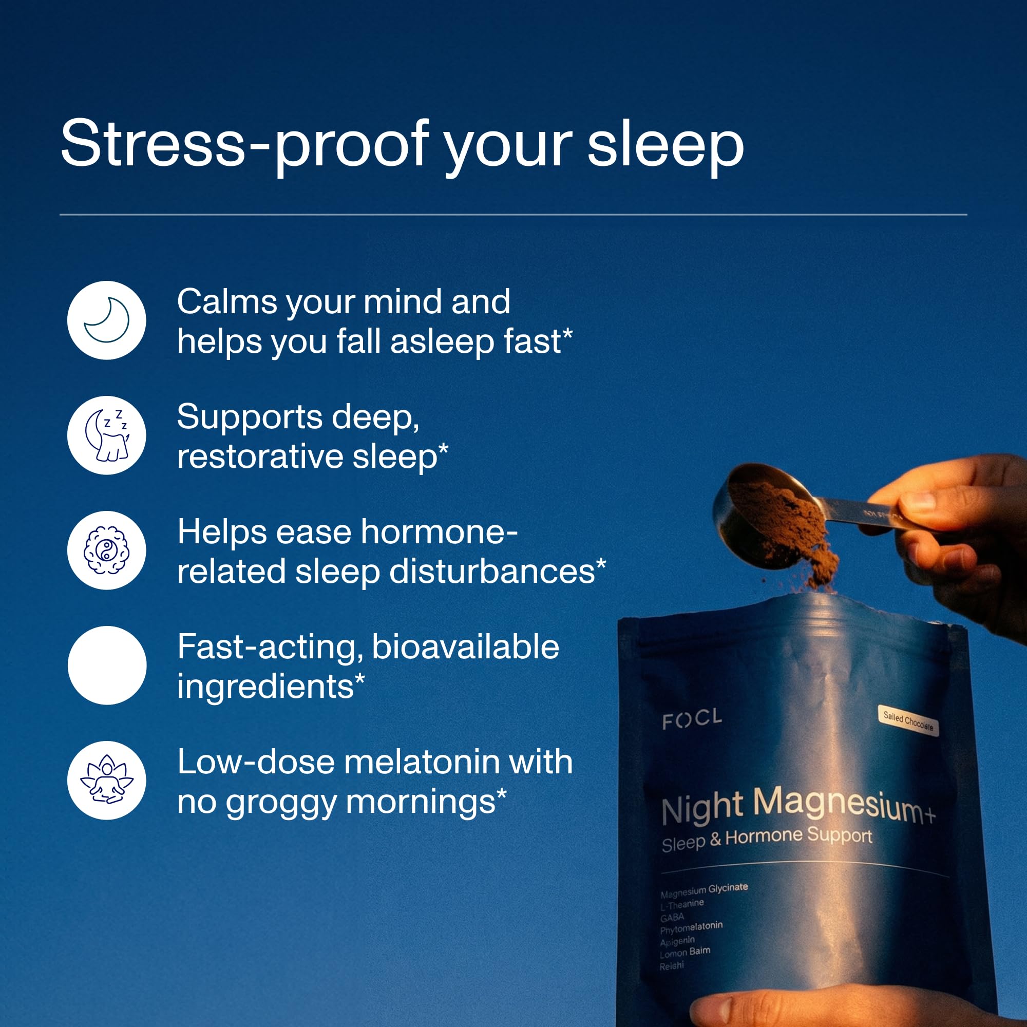 FOCL Night Magnesium Sleep Drink Mix Salted Chocolate packaging