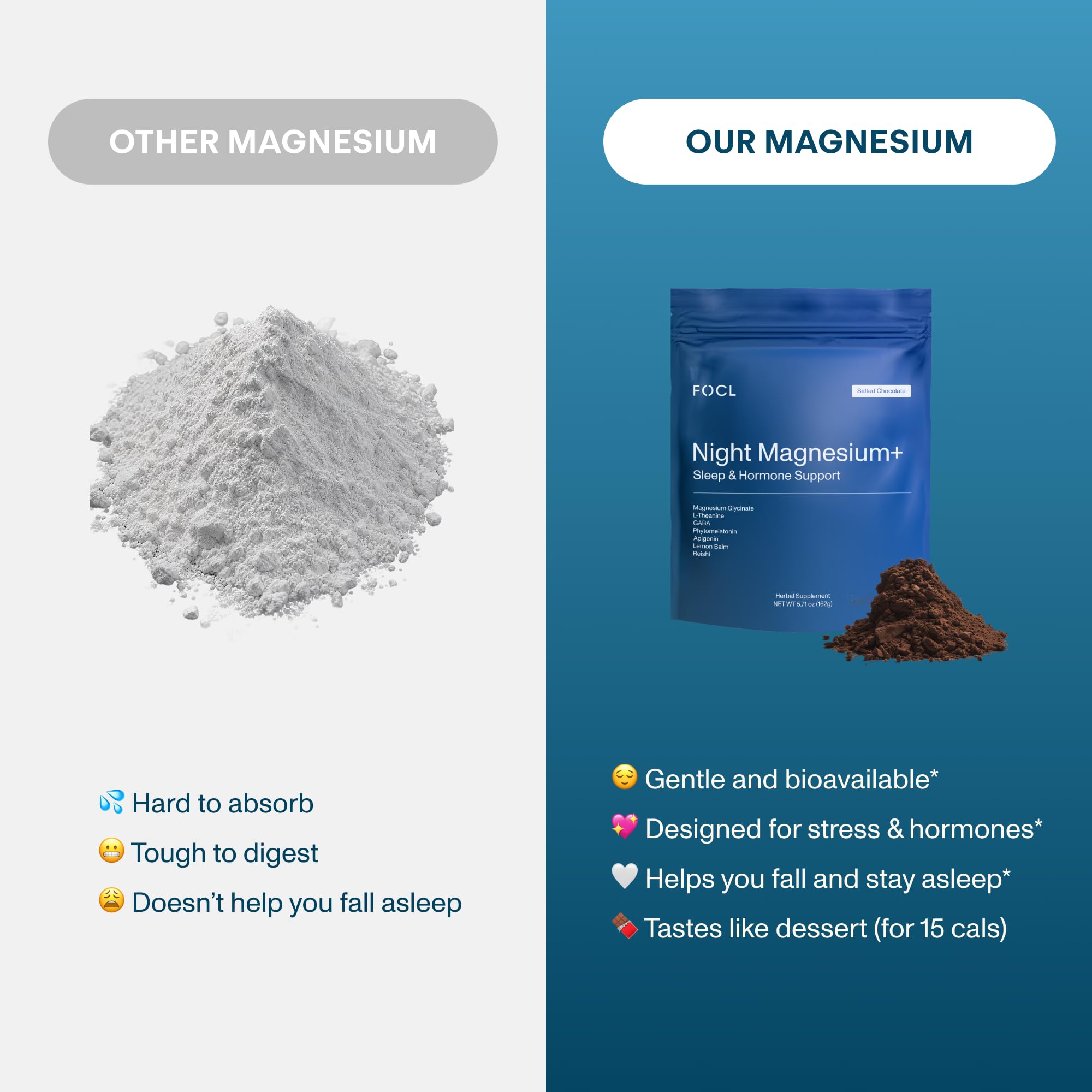 FOCL Night Magnesium Sleep Drink Mix Salted Chocolate preparation with frother
