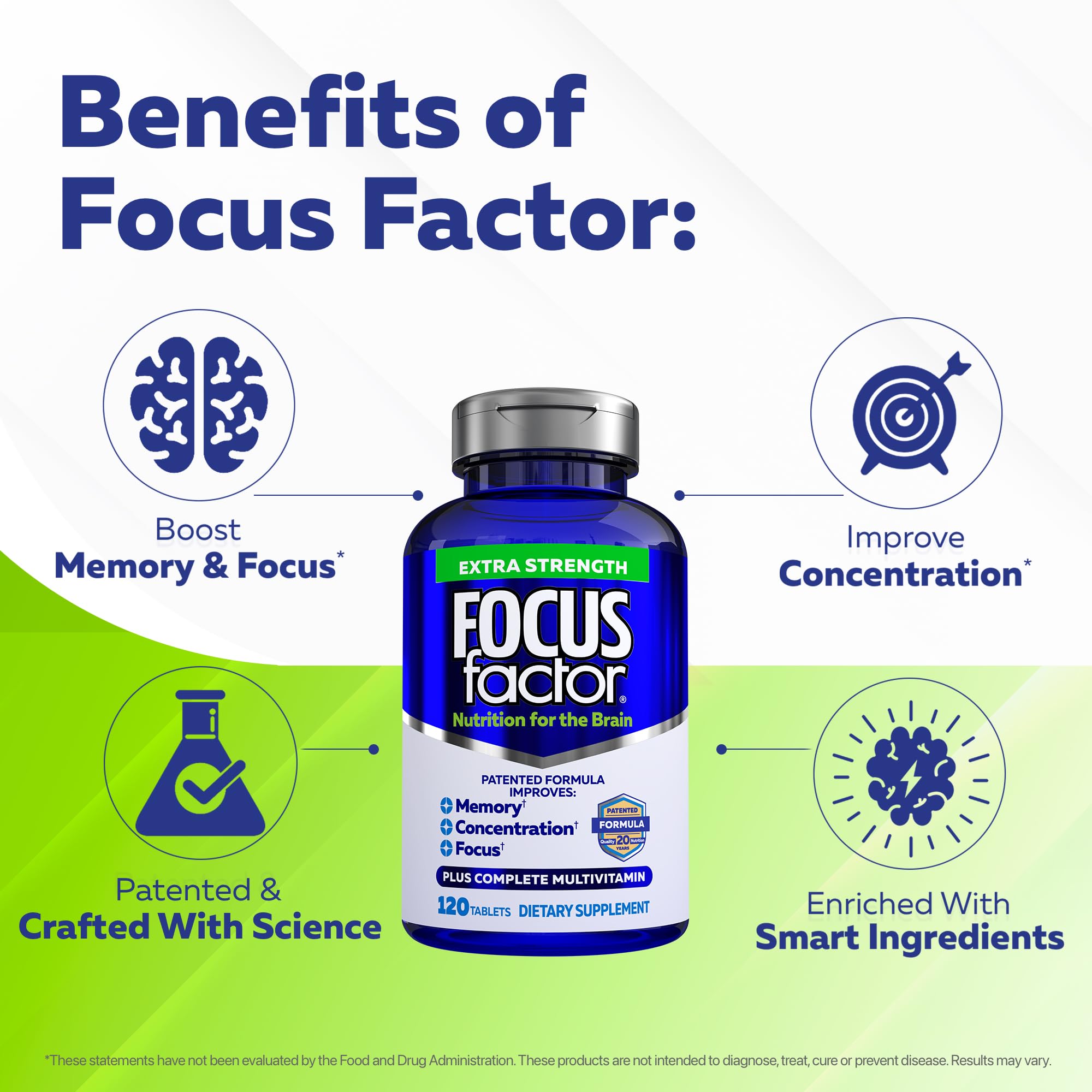 Focus Factor Extra Strength Brain Supplement side view with capsules