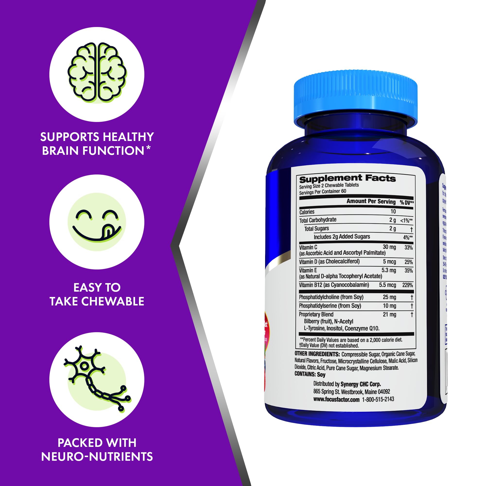 Focus Factor Kids Extra Strength Multivitamins showing berry blast flavour