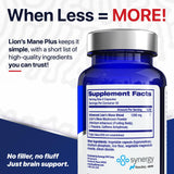 Focus Factor Lion’s Mane Plus capsules on a wooden table