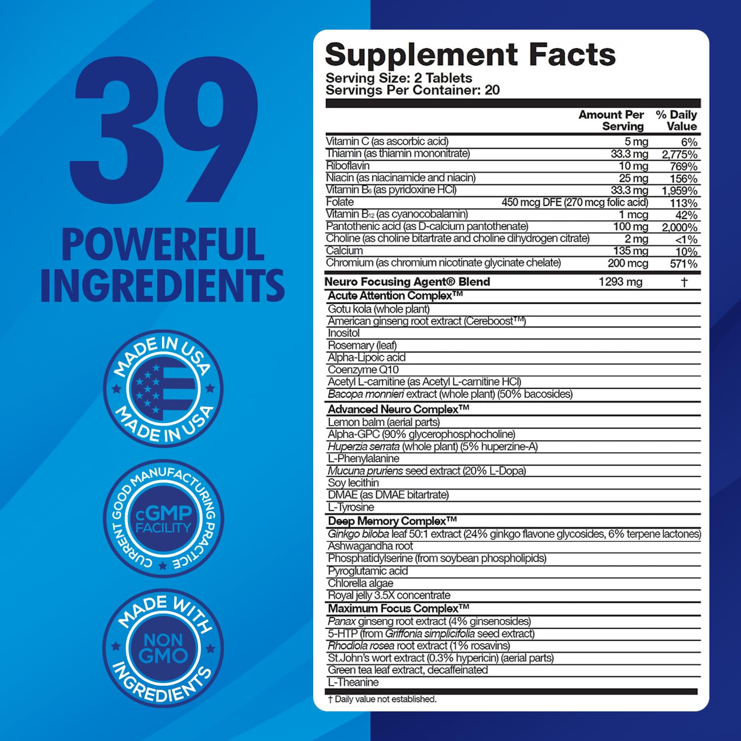 Focus Fast Blended Vitamin & Mineral Supplement bottle with label